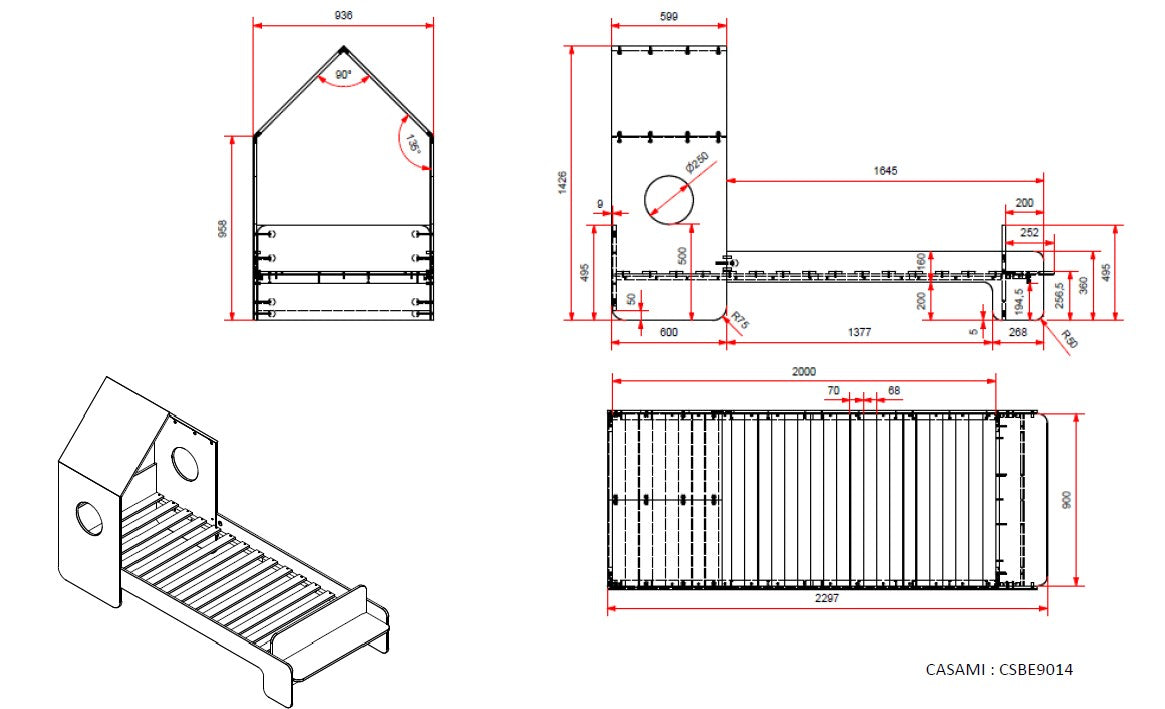 Vipack - Eenpersoonsbed Casami - CSBE9014 - Wit - 93,6x142,6x229,7cm