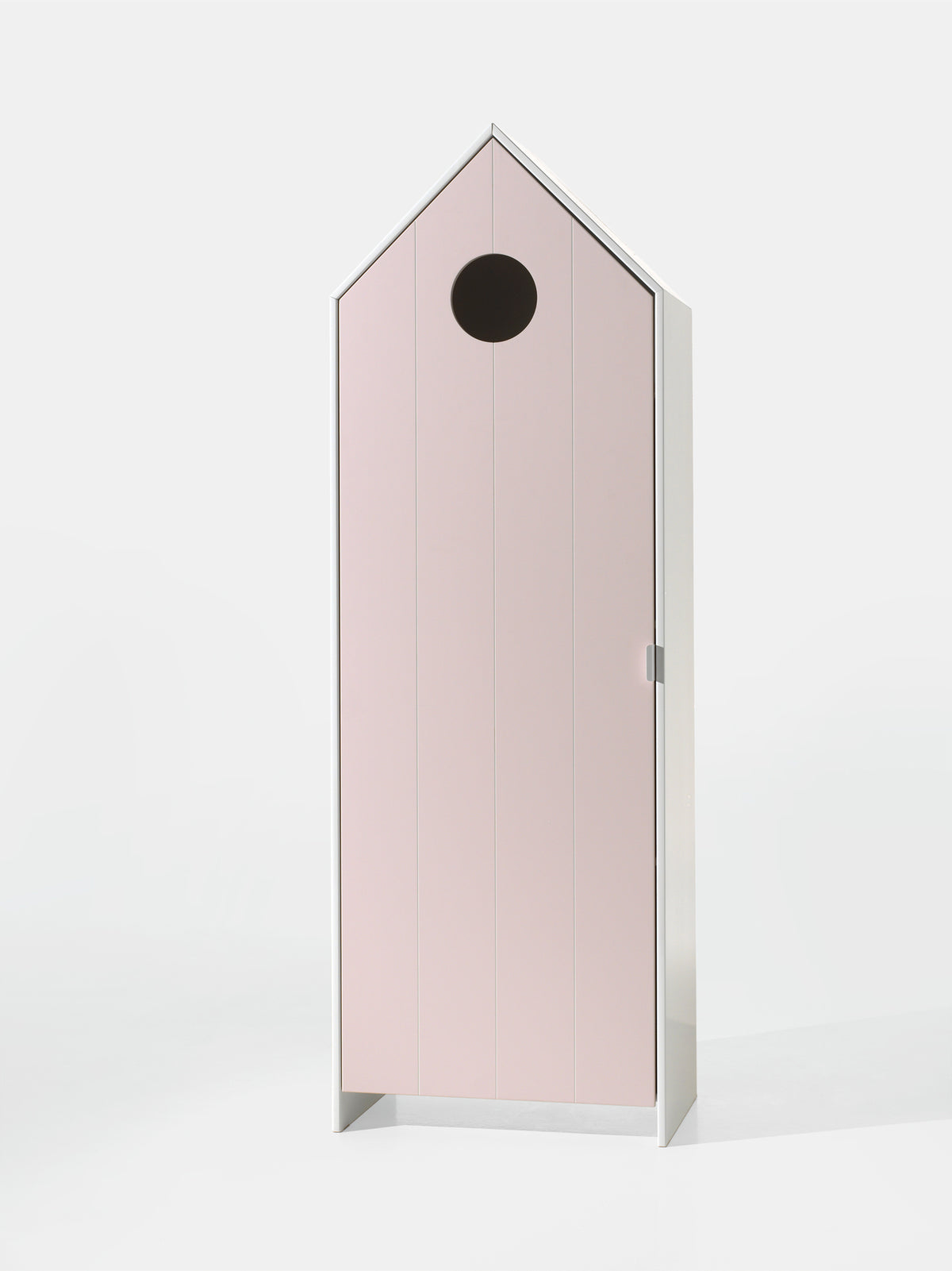 Deze CASAMI-combinatie bestaat uit 3 kasten: 2 kastjes met een grijze en een roze deur en 1 open kast.