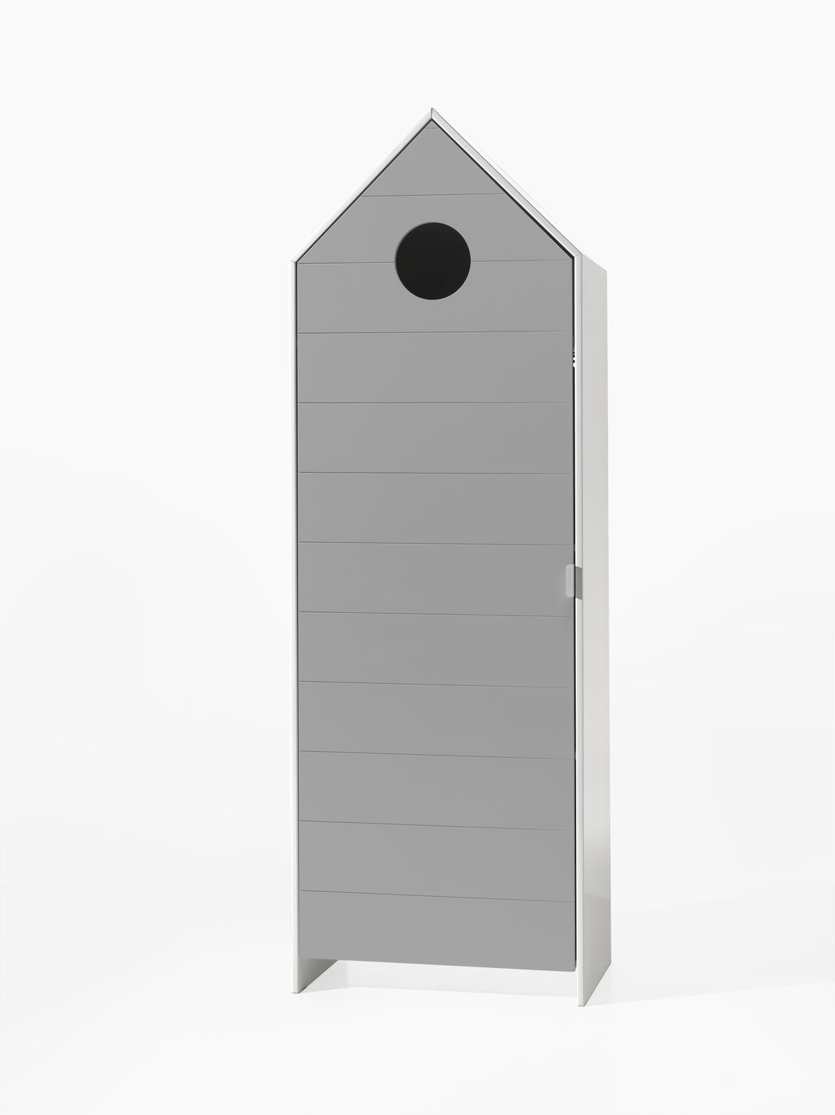 Deze CASAMI-combinatie bestaat uit 3 kasten: 2 kastjes met een grijze en een roze deur en 1 open kast.