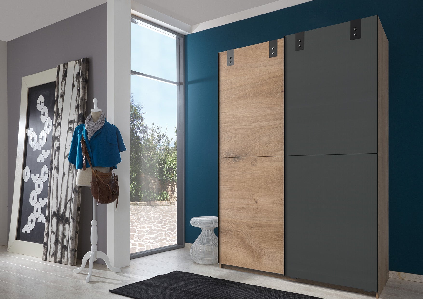 Wimex - Kleerkast Cardiff - T26770 - Planken Eik/Grafiet - 135x198x65cm