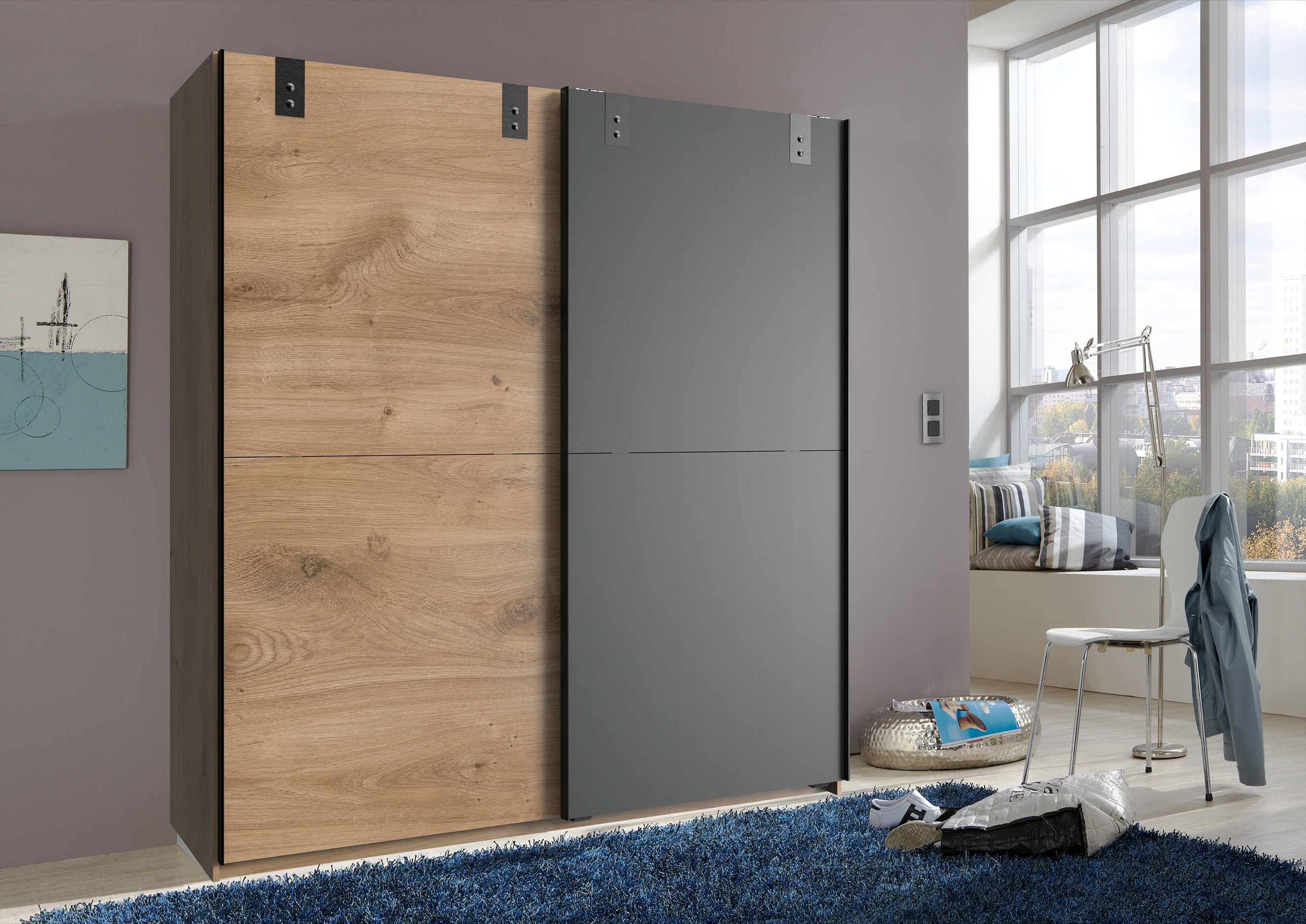 Wimex - Kleerkast Cardiff - T26771 - Planken Eik/Grafiet - 180x198x65cm