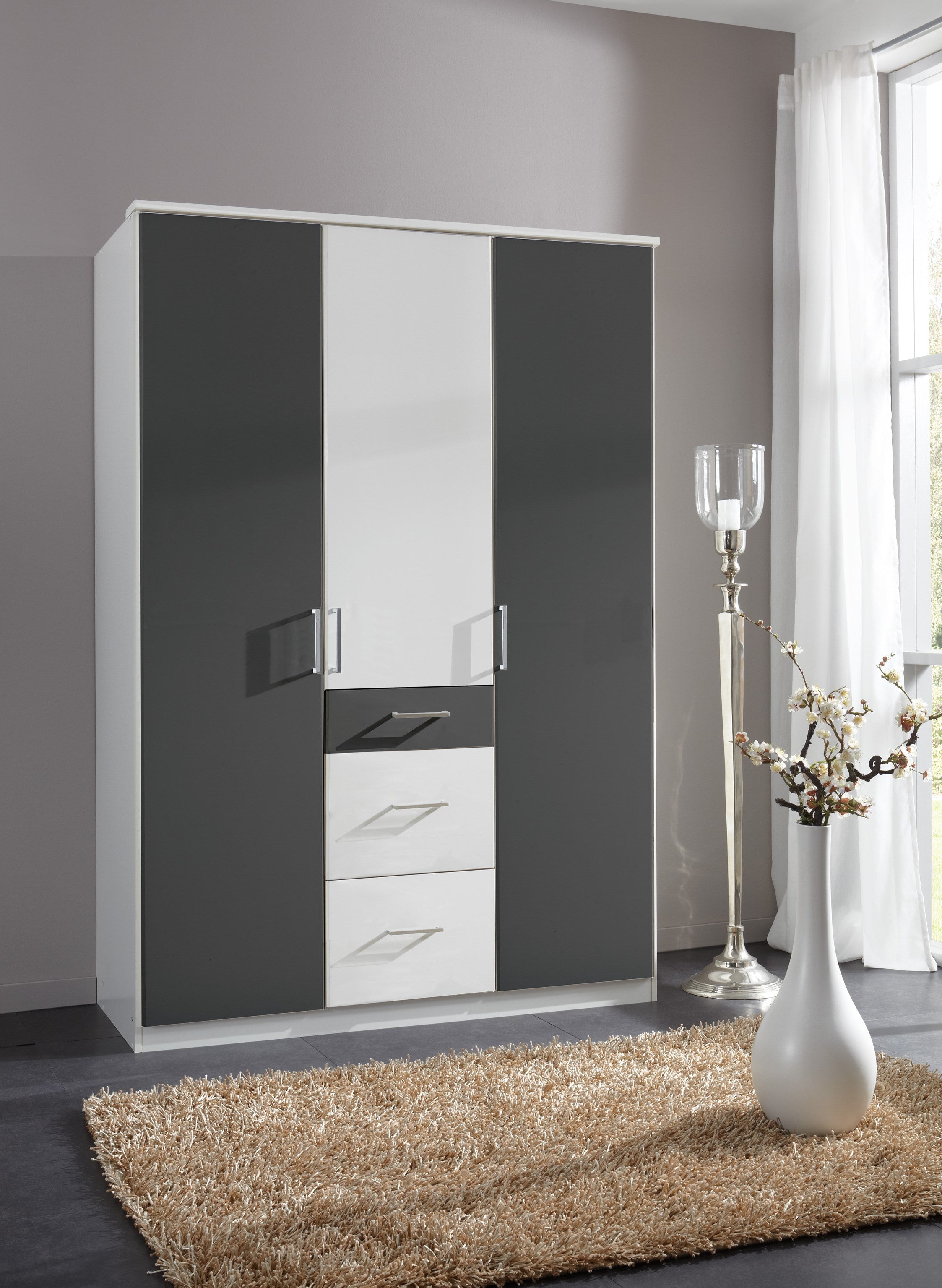 Wimex - Kleerkast Click - 147625 - Wit/Grafiet - 135x199x58cm