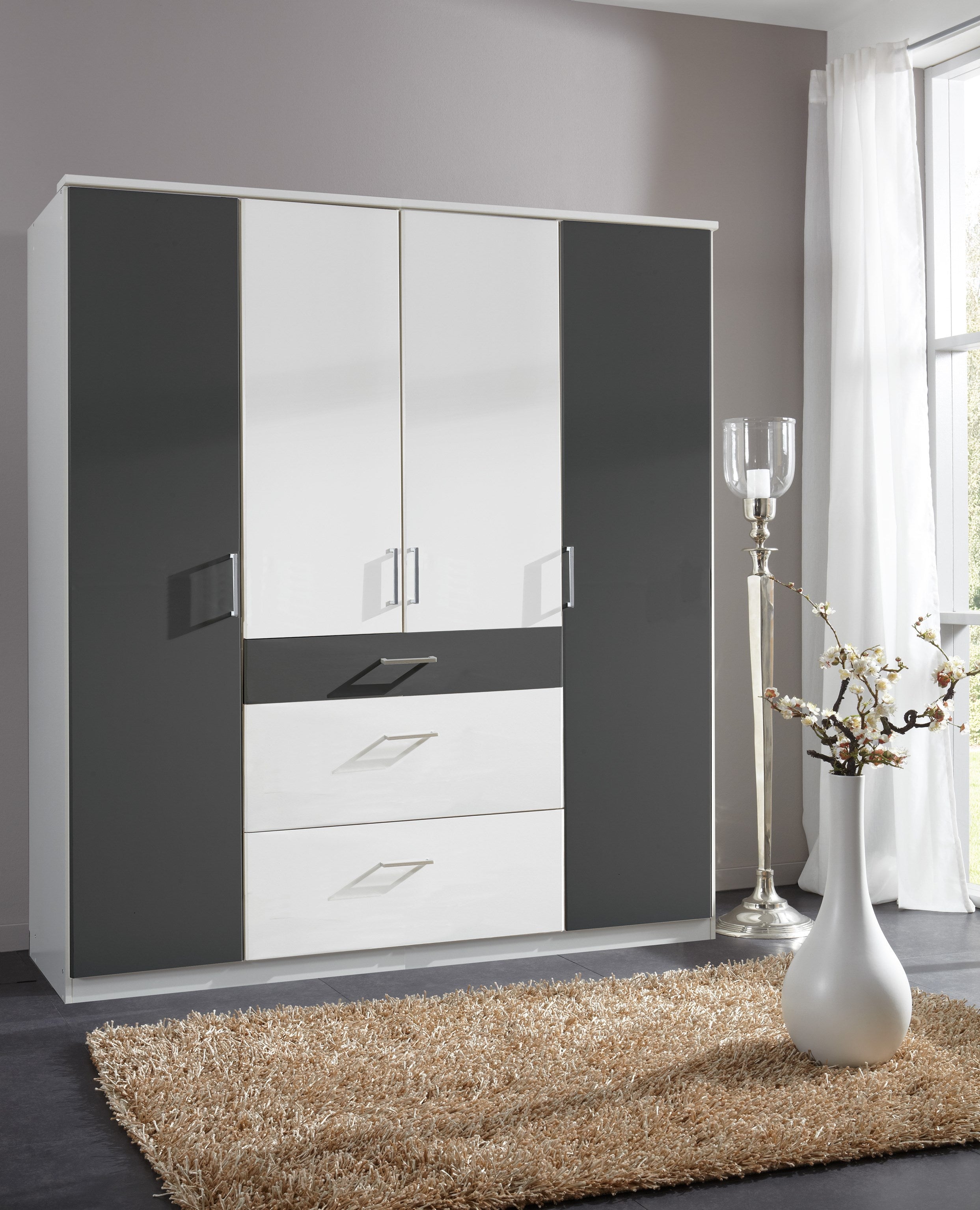 Wimex - Kleerkast Click - 147626 - Wit/Grafiet - 179x199x58cm