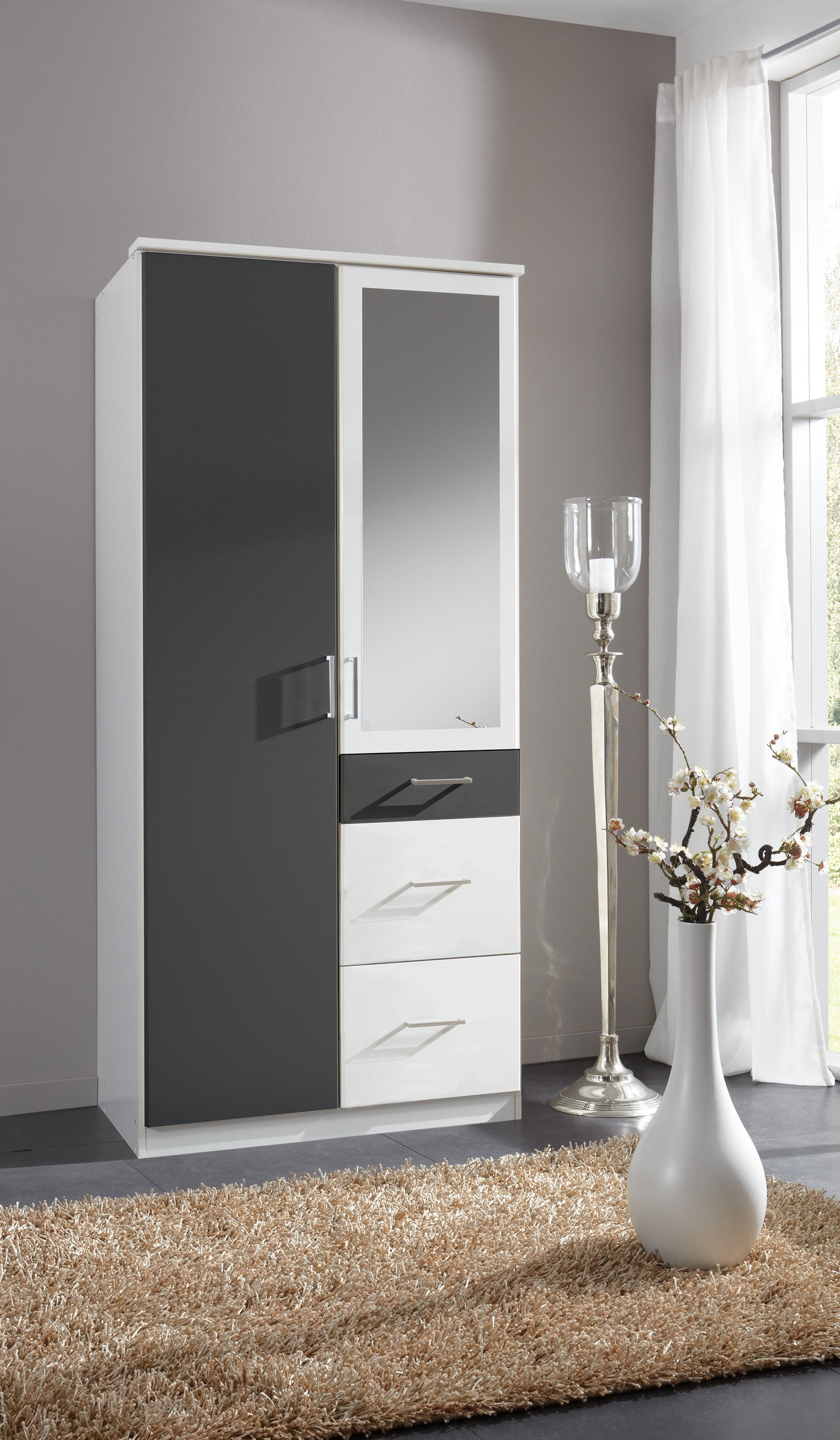 Wimex - Kleerkast Click - 147628 - Wit/Grafiet - 91x199x58cm