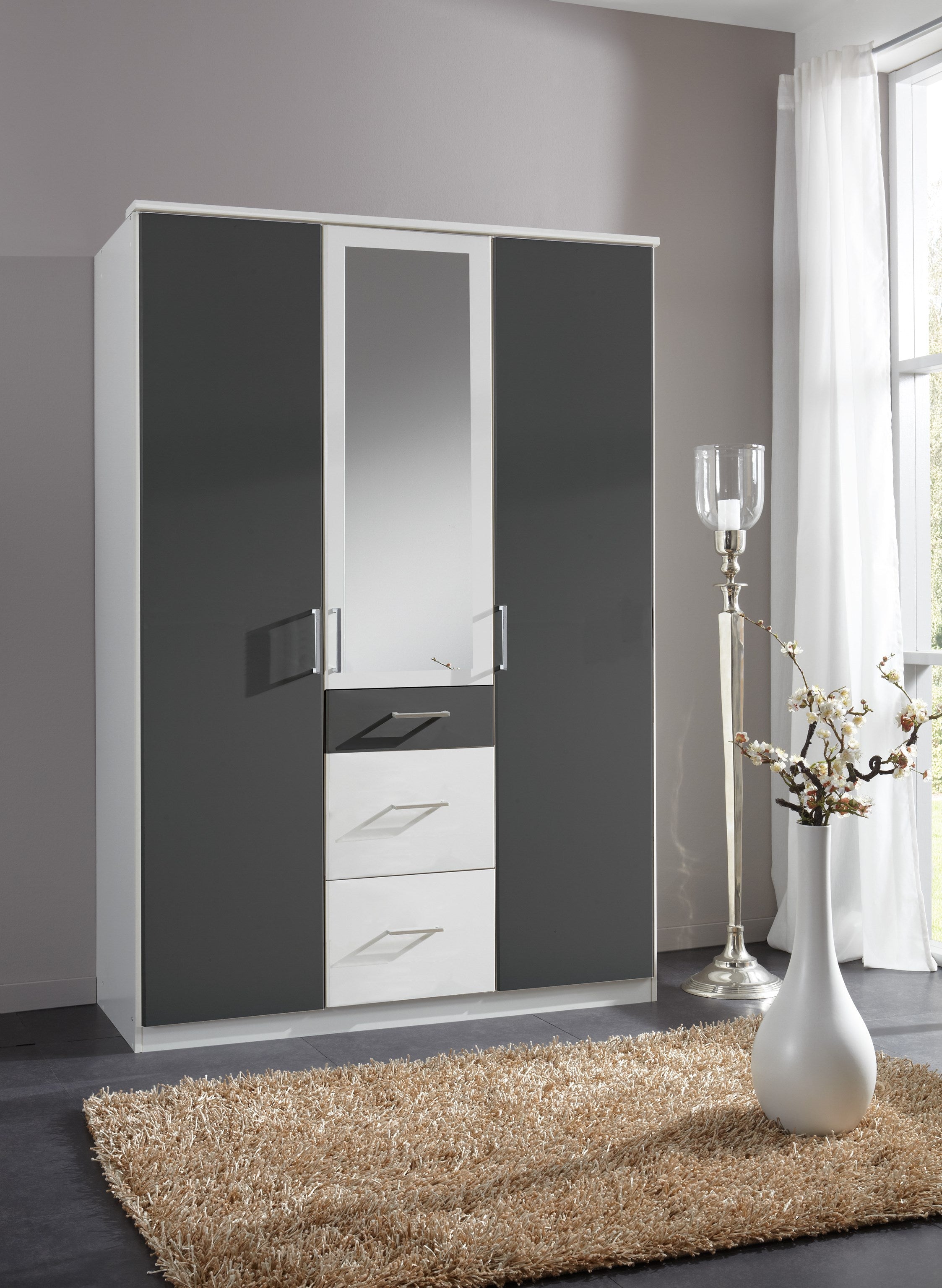Wimex - Kleerkast Click - 147629 - Wit/Grafiet - 135x199x58cm