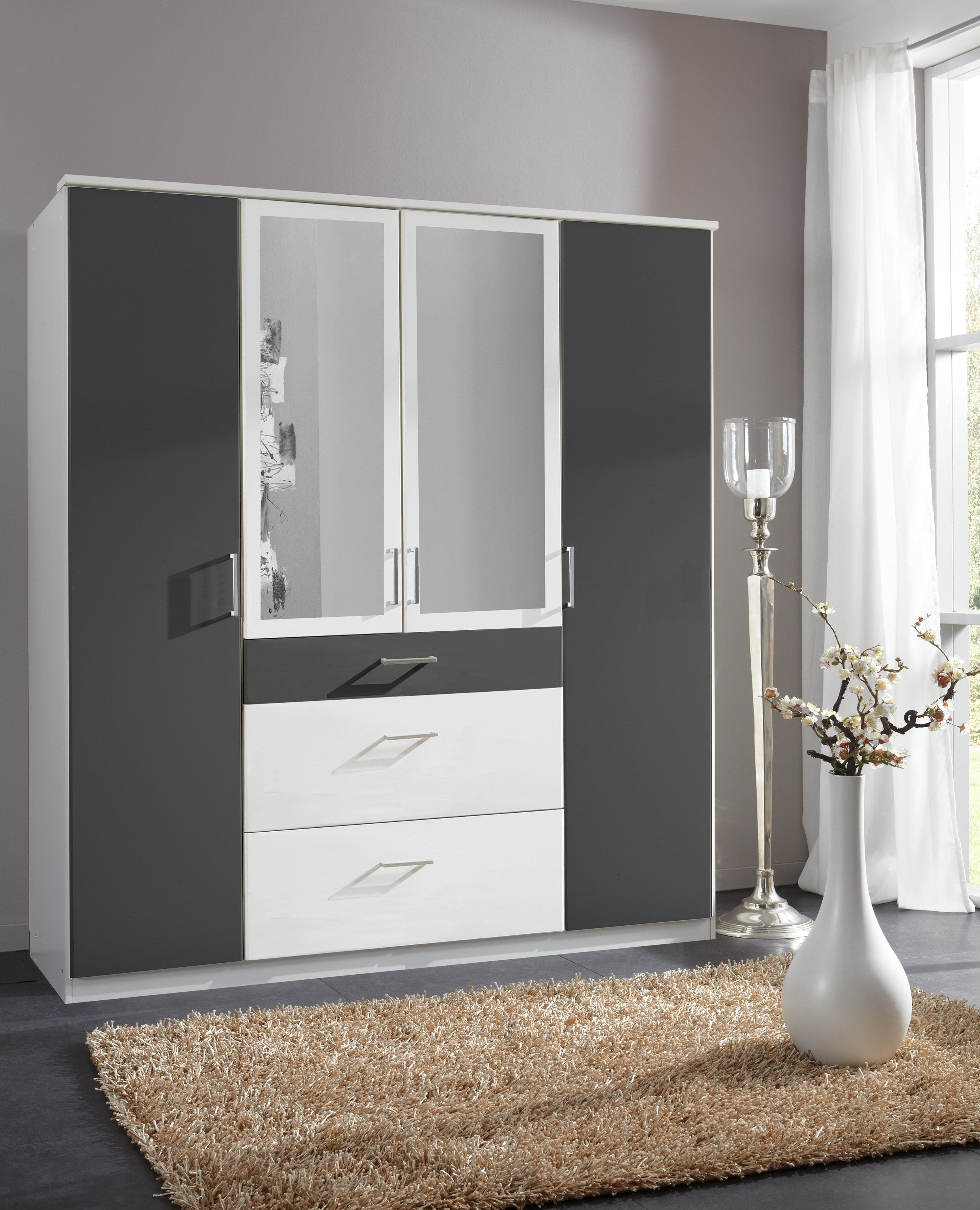 Wimex - Kleerkast Click - 147630 - Wit/Grafiet - 179x199x58cm