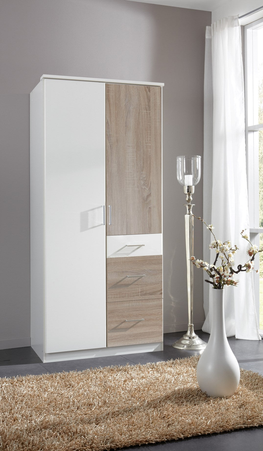Wimex - Kleerkast Click - 152624 - Wit/Ruwe Eik - 91x199x58cm