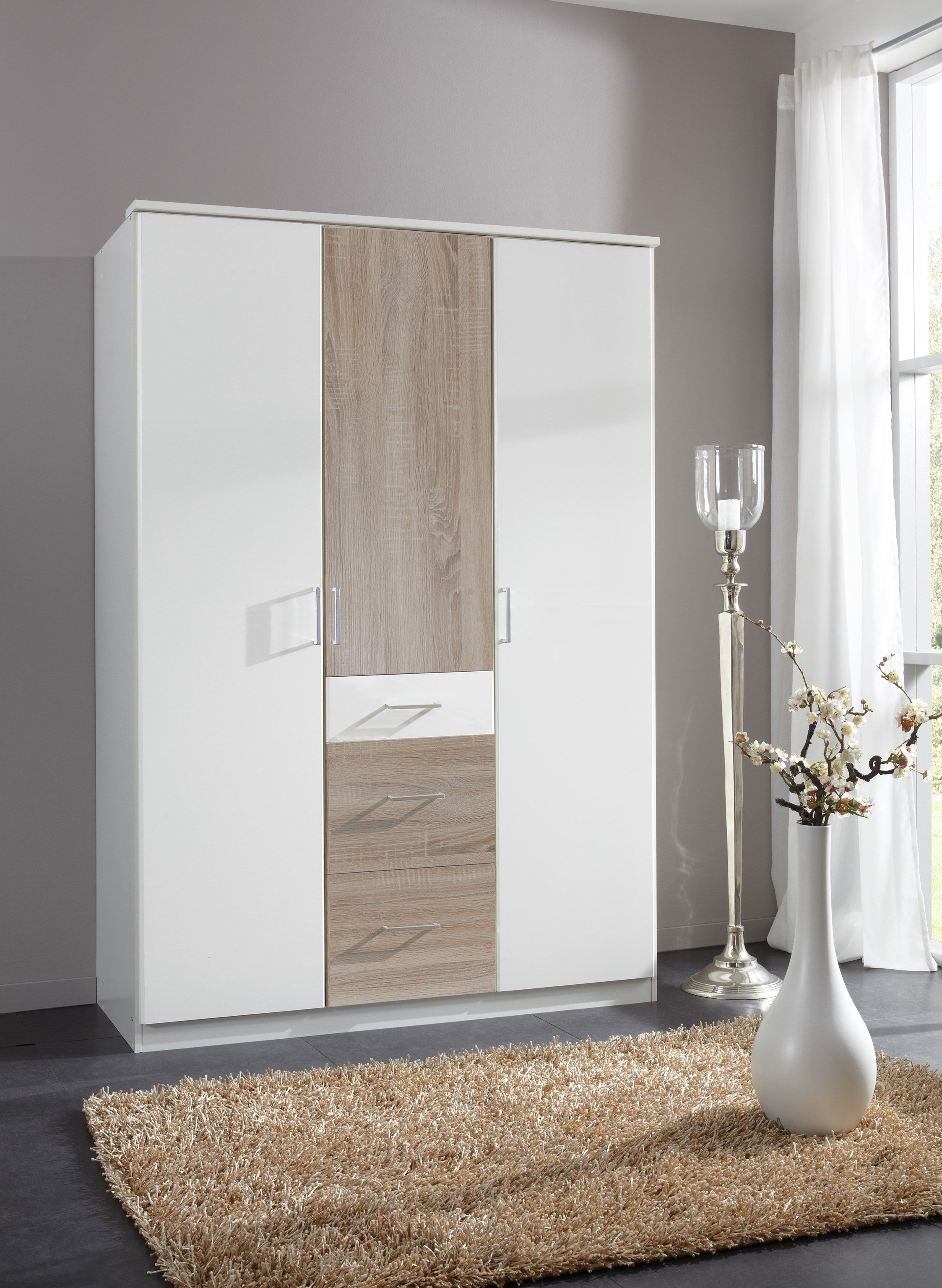 Wimex - Kleerkast Click - 152625 - Wit/Ruwe Eik - 135x199x58cm