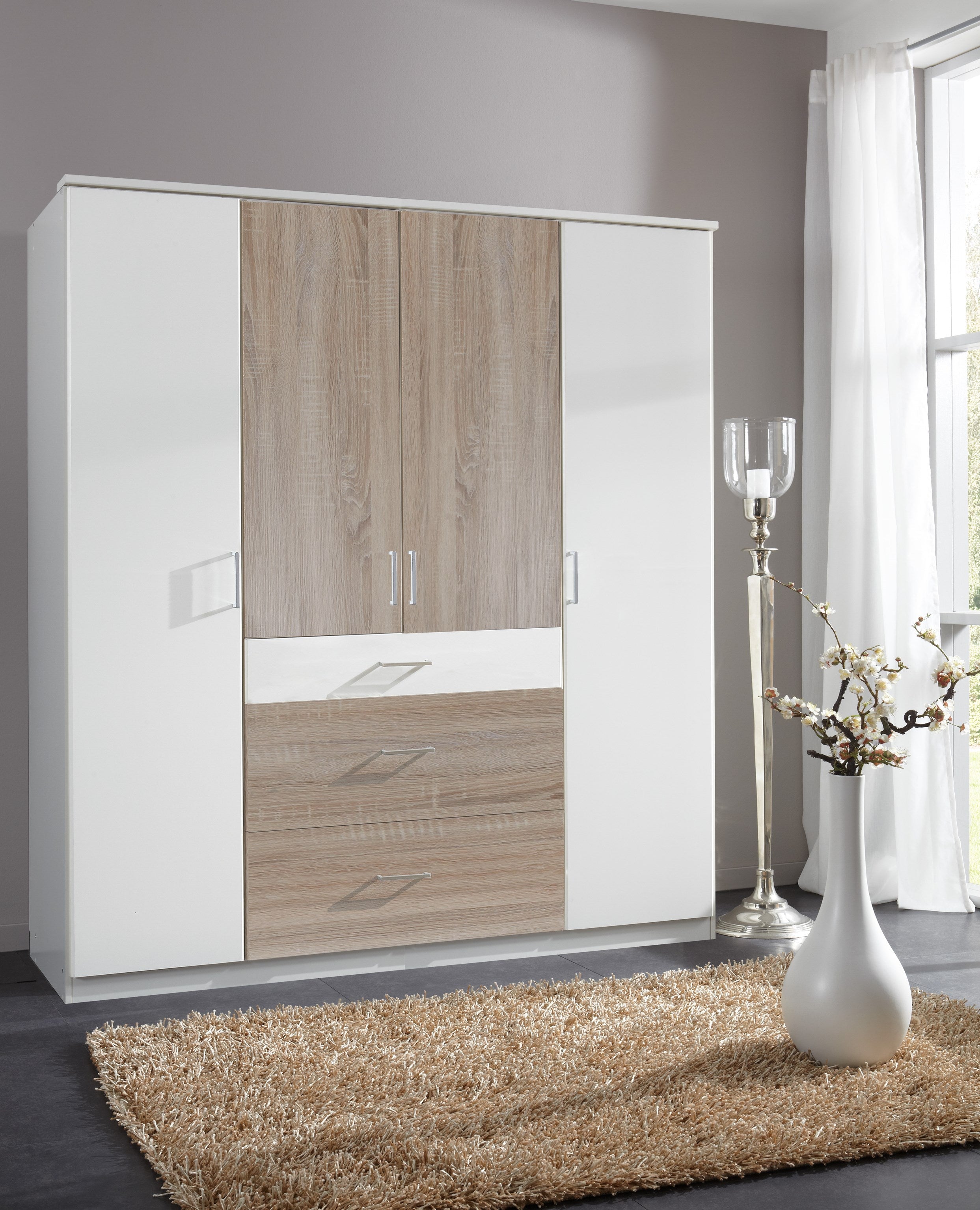 Wimex - Kleerkast Click - 152626 - Wit/Ruwe Eik - 179x199x58cm
