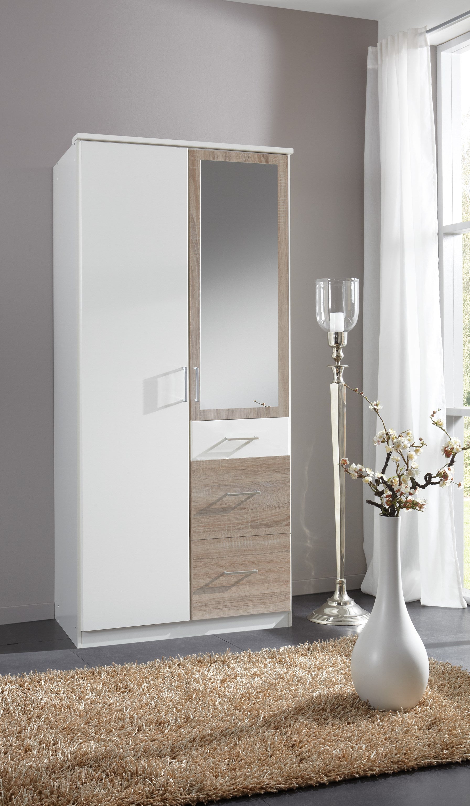 Wimex - Kleerkast Click - 152628 - Wit/Ruwe Eik - 91x199x58cm
