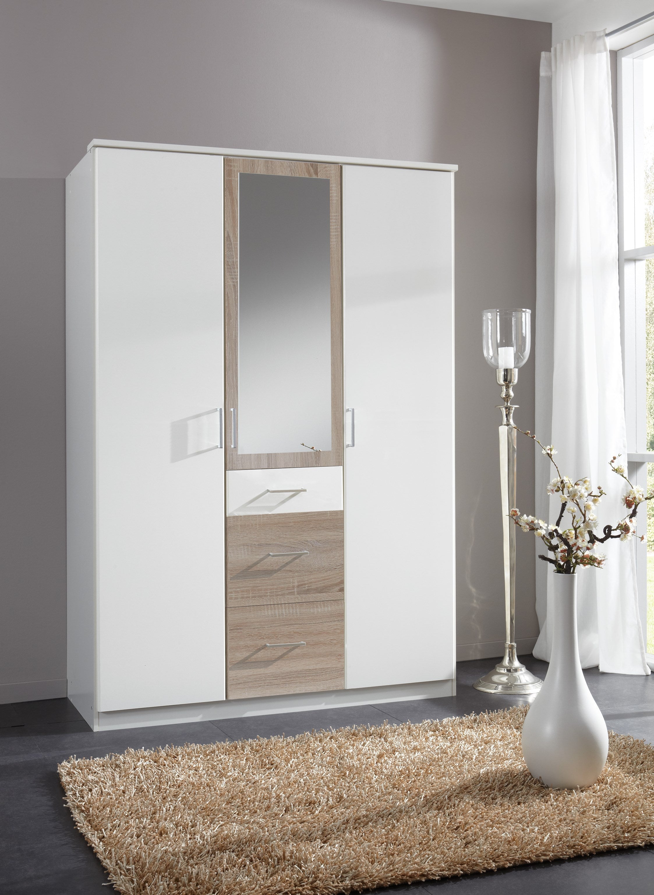 Wimex - Armoire Click - 152629 - Blanc/Chêne brut - 135x199x58cm