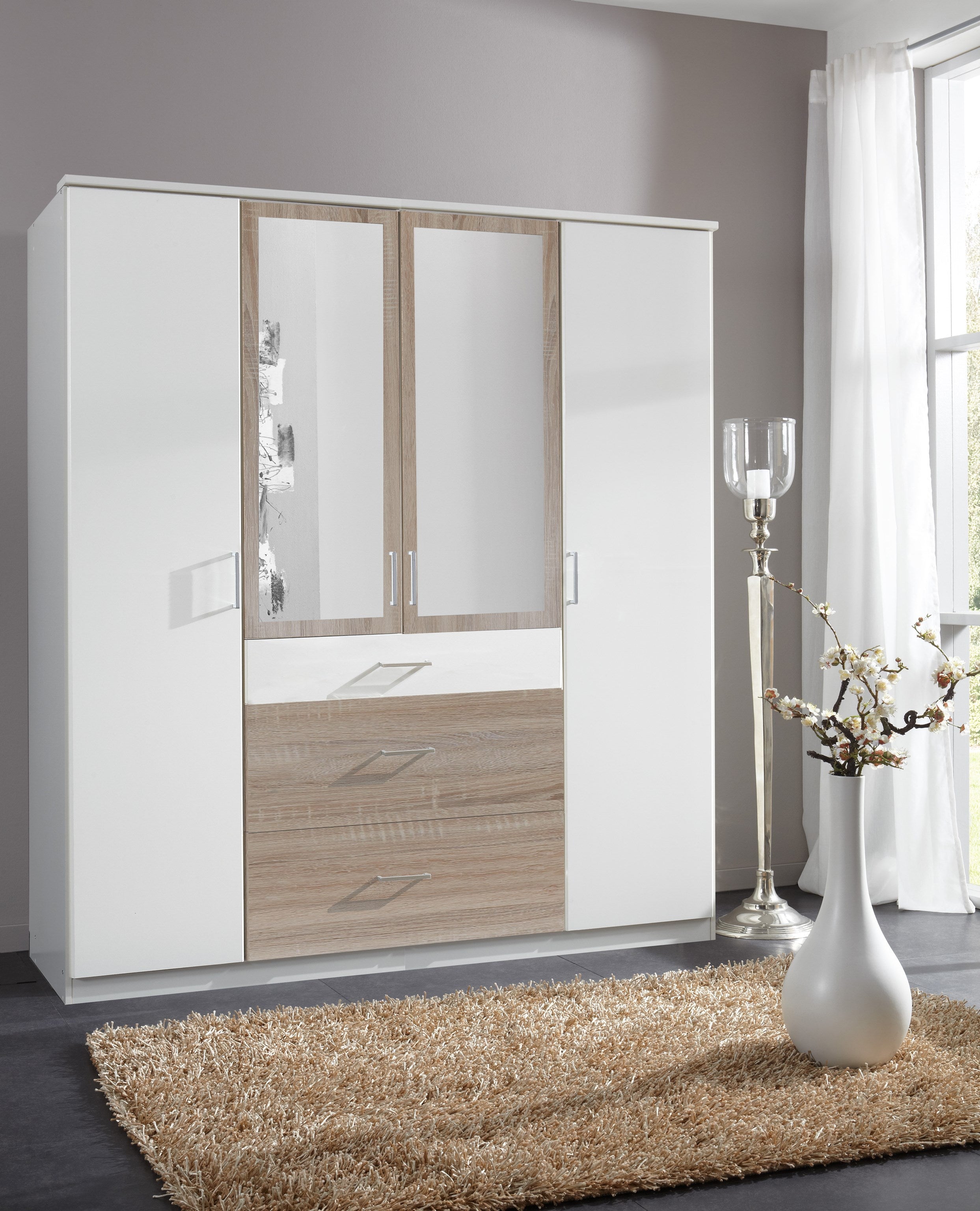 Wimex - Armoire Click - 152630 - Blanc/Chêne brut - 179x199x58cm