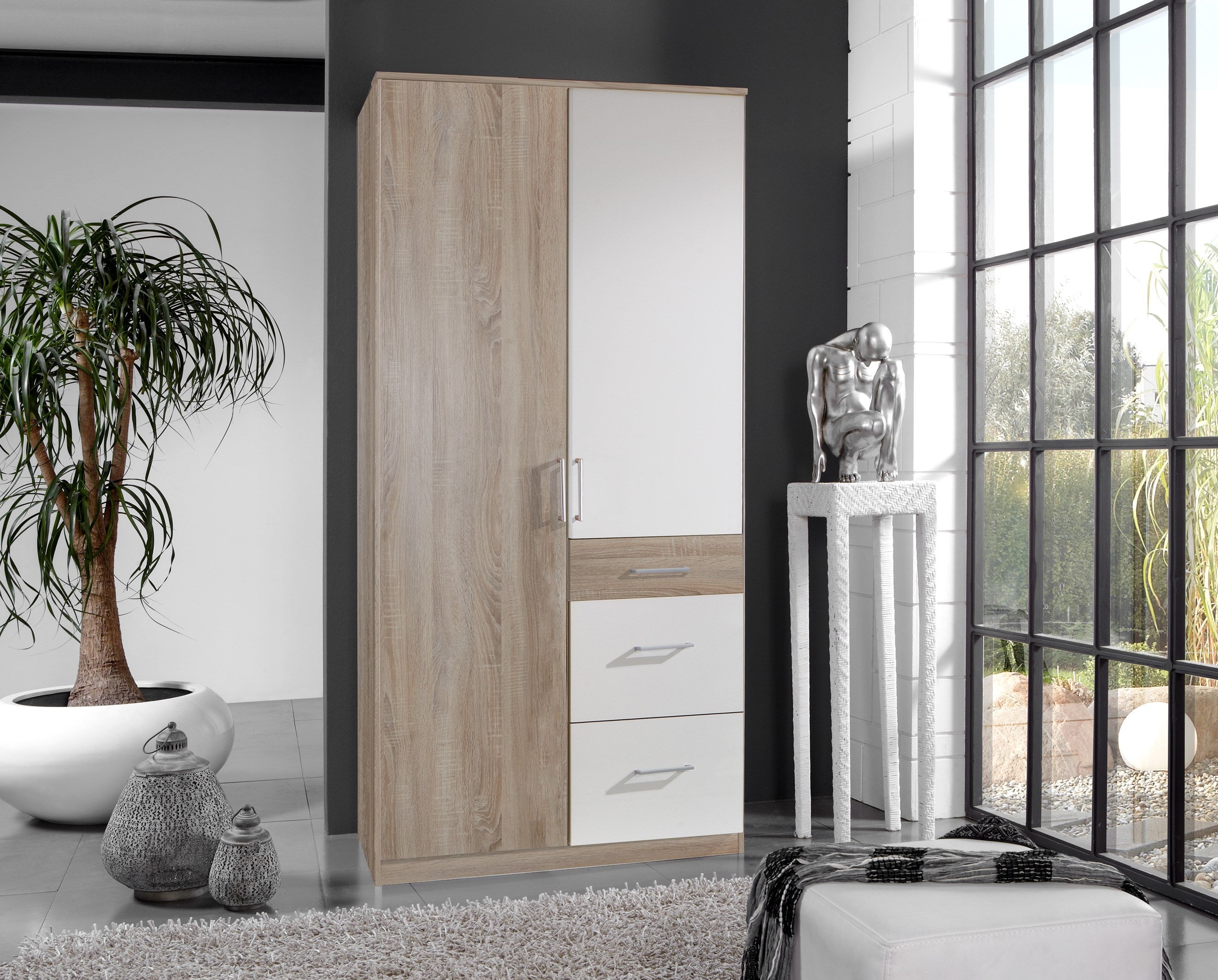Wimex - Kleerkast Click - 189624 - Ruwe Eik/Wit - 91x199x58cm