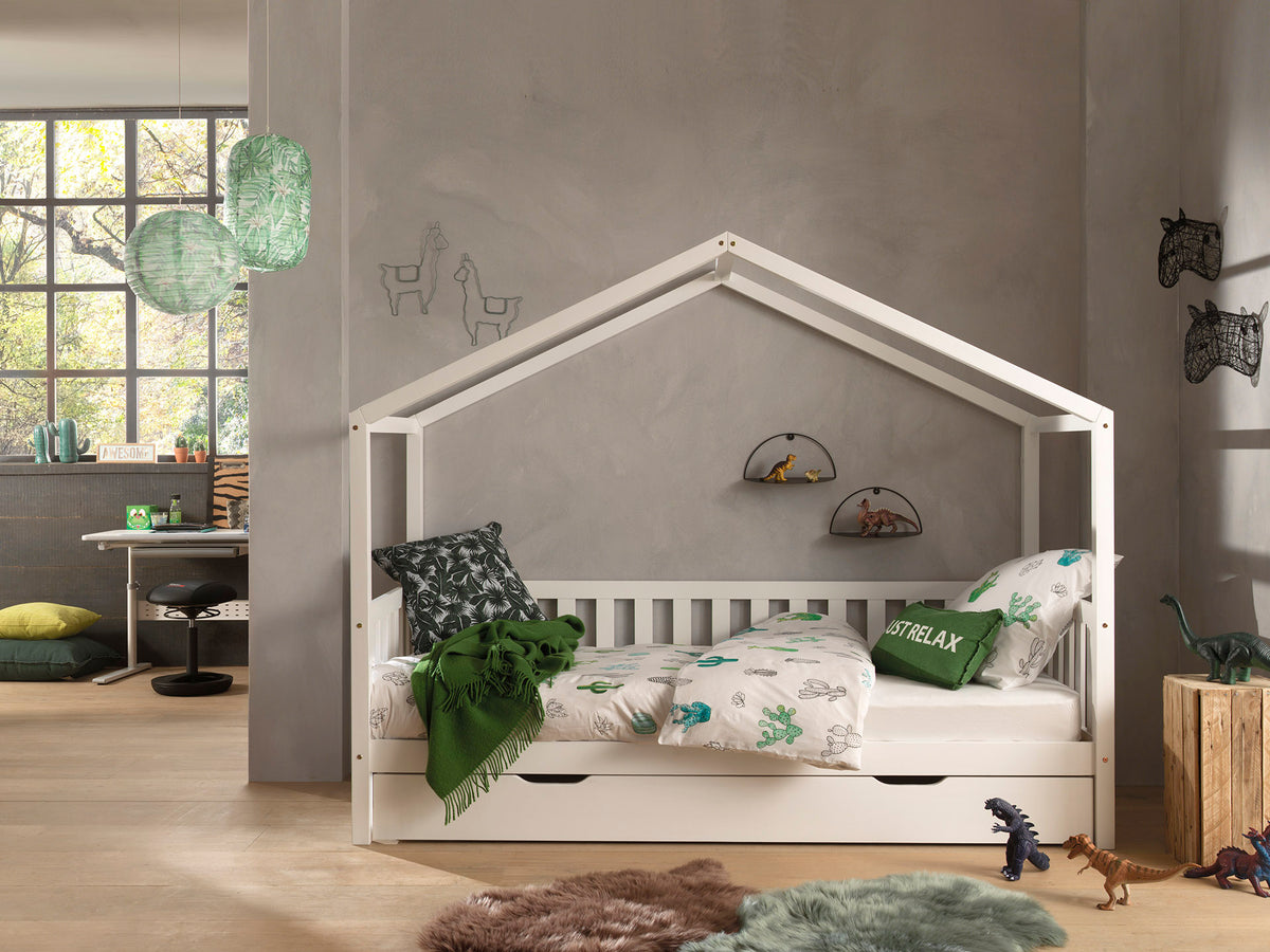 Wit DALLAS-bed (90x200) met bijbehorend rolbed.