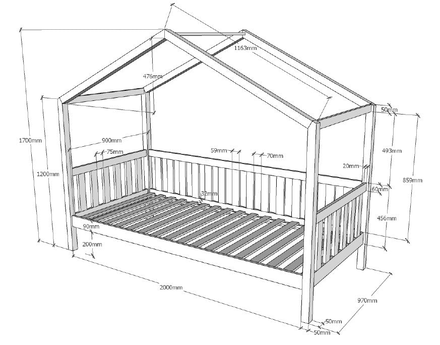 Wit DALLAS-bed (90x200) met bijbehorend rolbed.