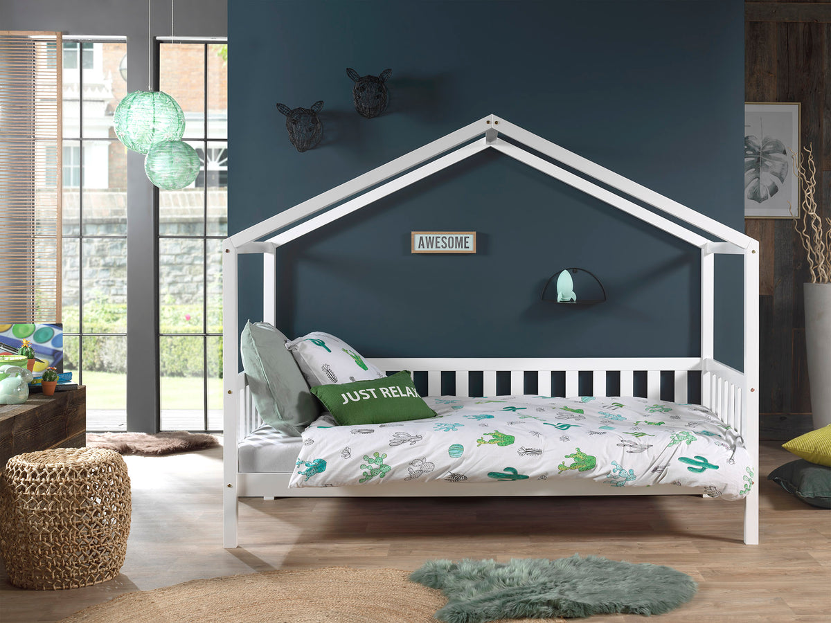 Wit DALLAS-bed (90x200) met bijbehorend rolbed.