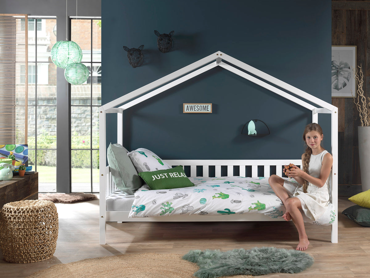 Wit DALLAS-bed (90x200) met bijbehorend rolbed.
