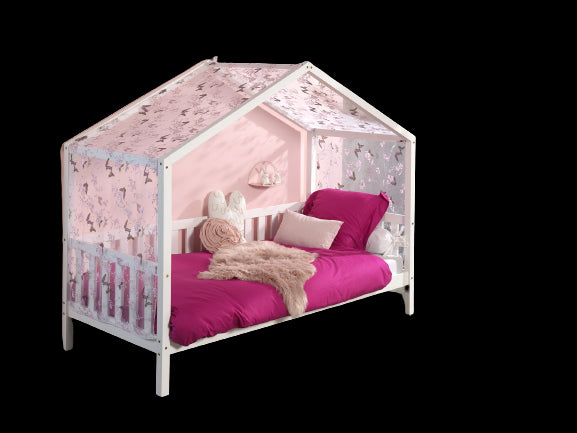 Wit DALLAS-bed (90x200) en bijbehorende textielset.