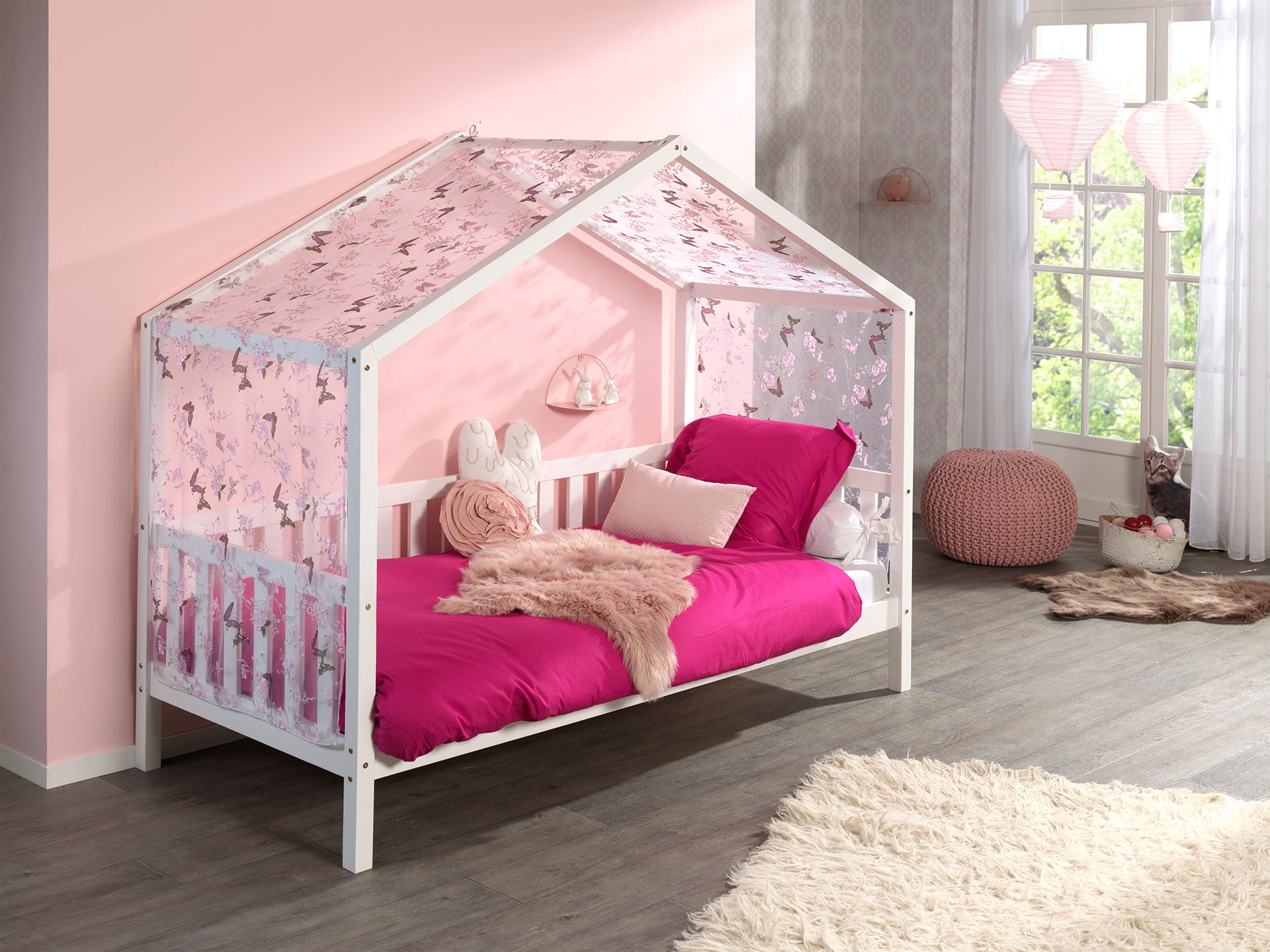 Wit DALLAS-bed (90x200) en bijbehorende textielset.