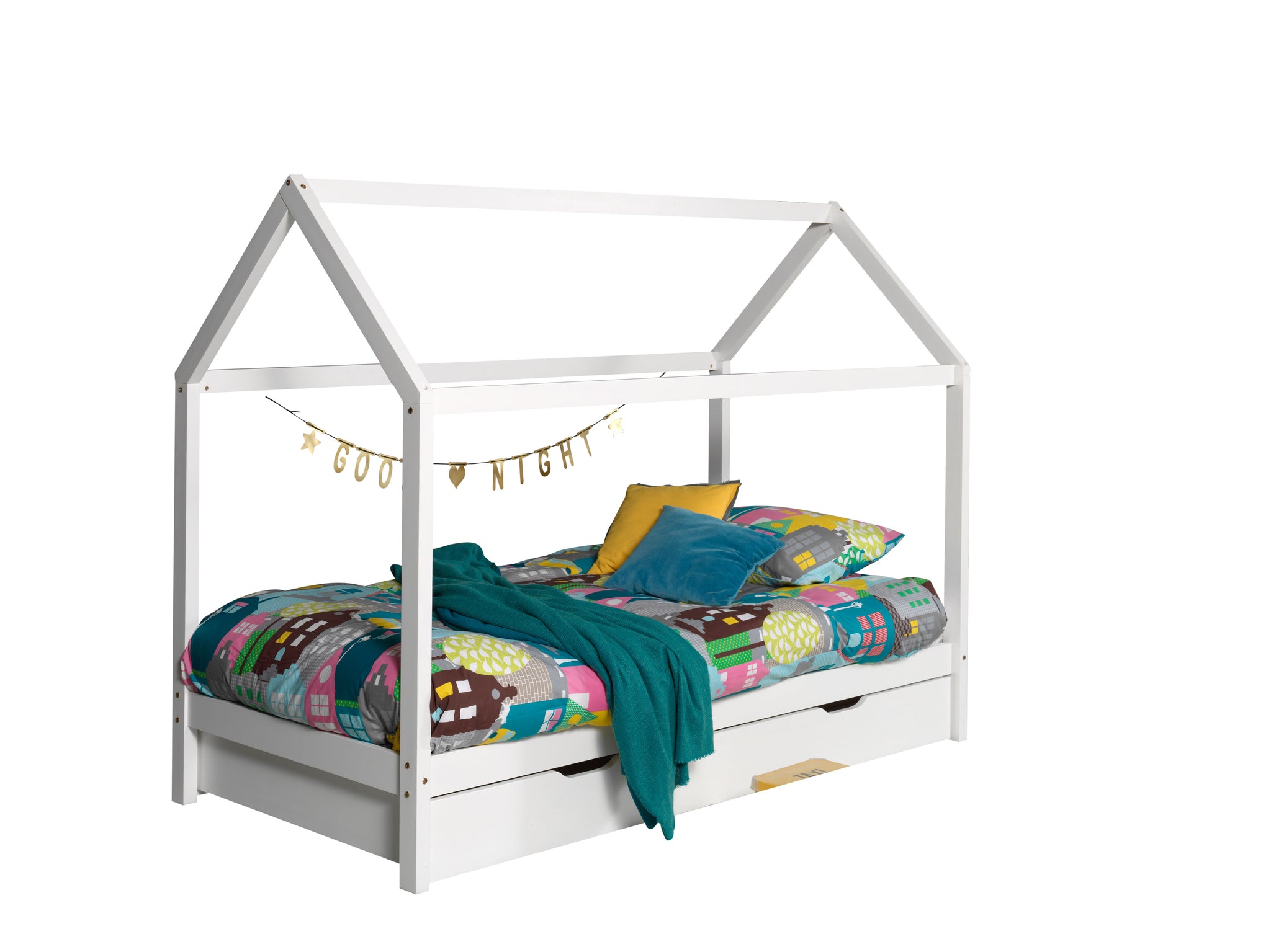 Wit DALLAS-bed (90x200) en bijhorend rolbed.