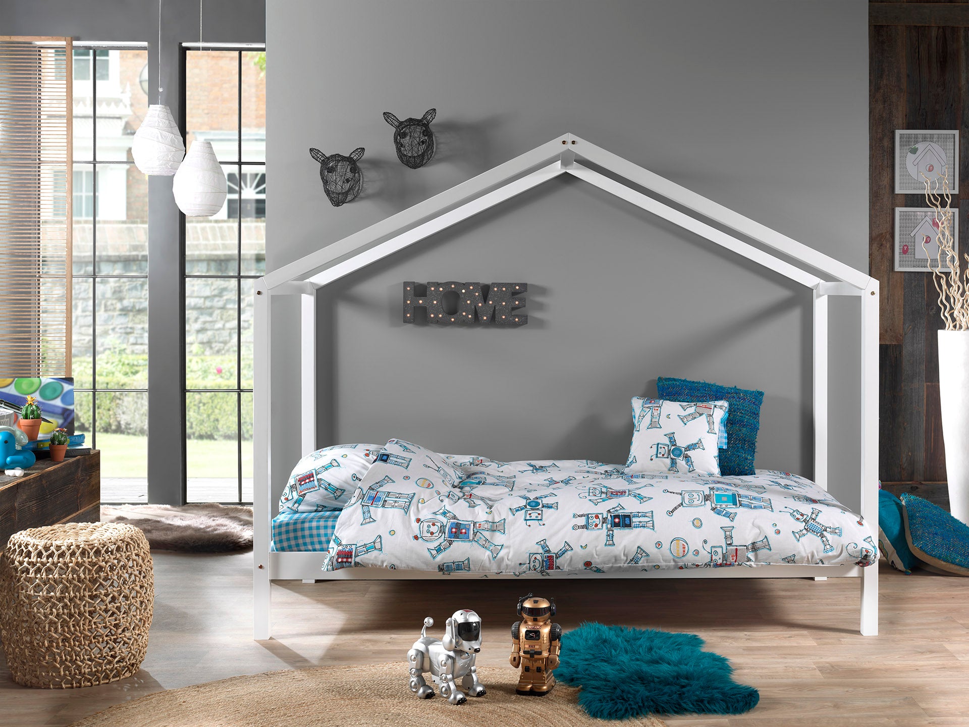 Wit DALLAS-bed (90x200) en bijhorend rolbed.