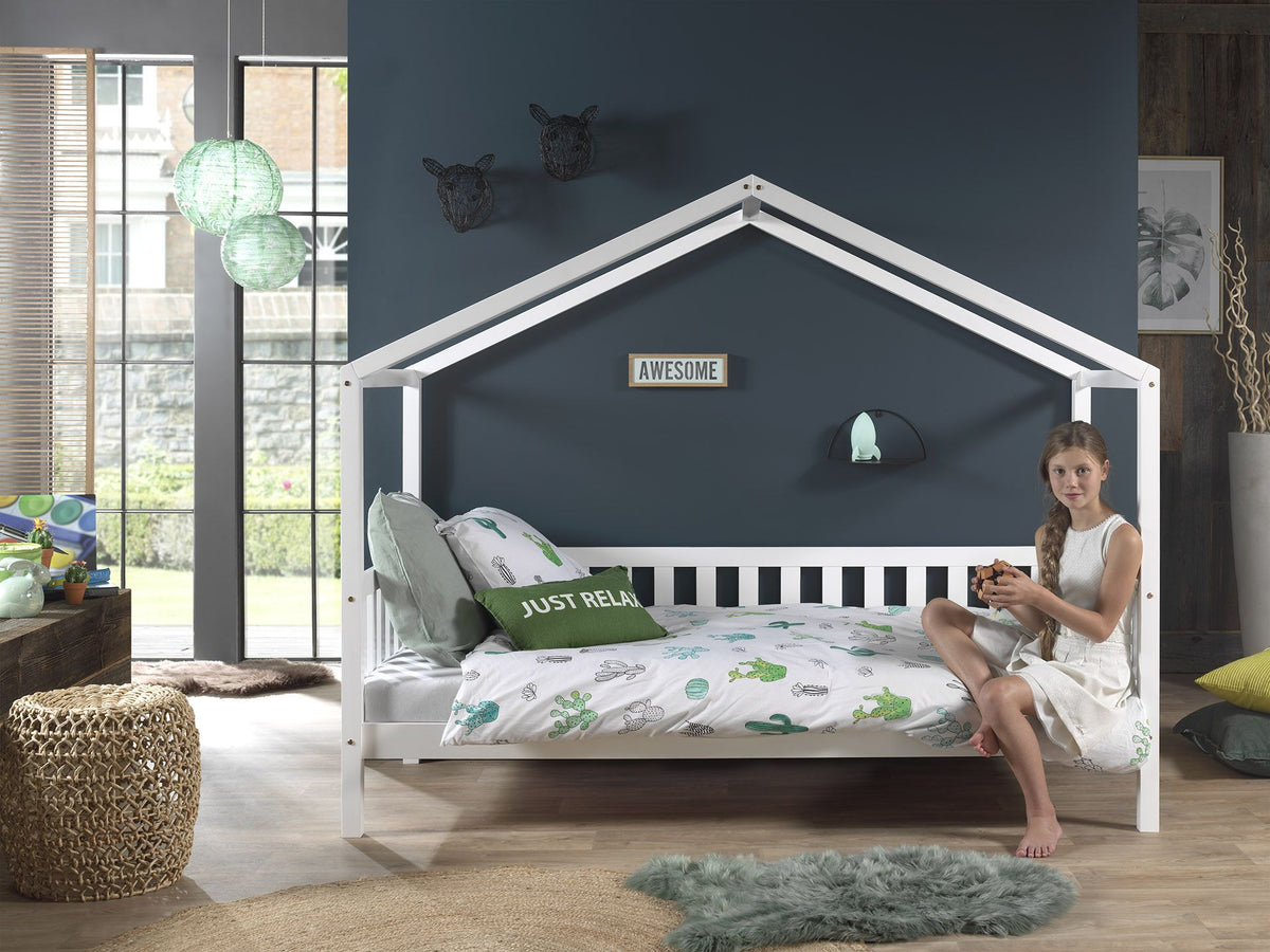 Vipack - Huisbed DALLAS - Met hekje - Wit - 90x200 cm