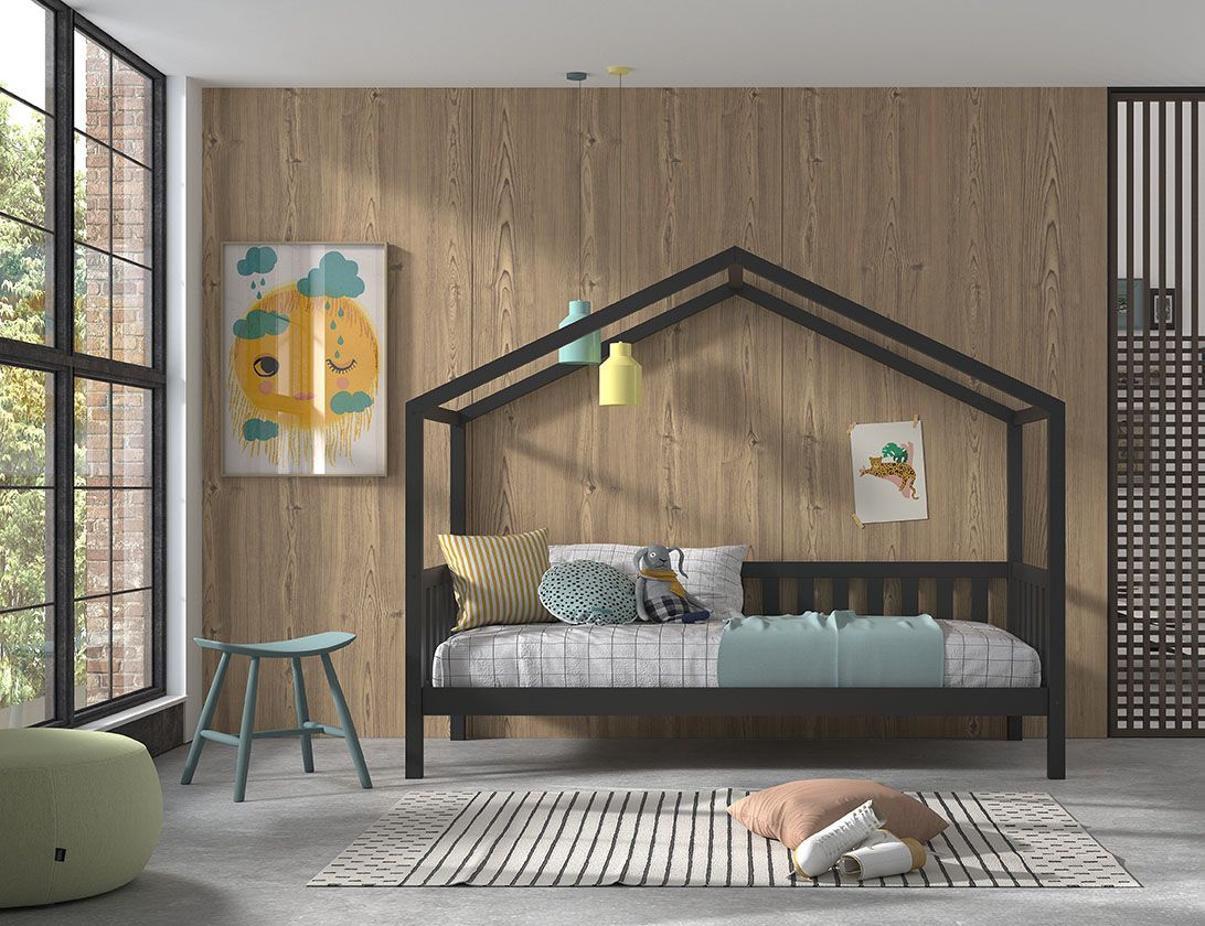 Vipack - Huisbed DALLAS - Met hekje - Antraciet - 90x200 cm
