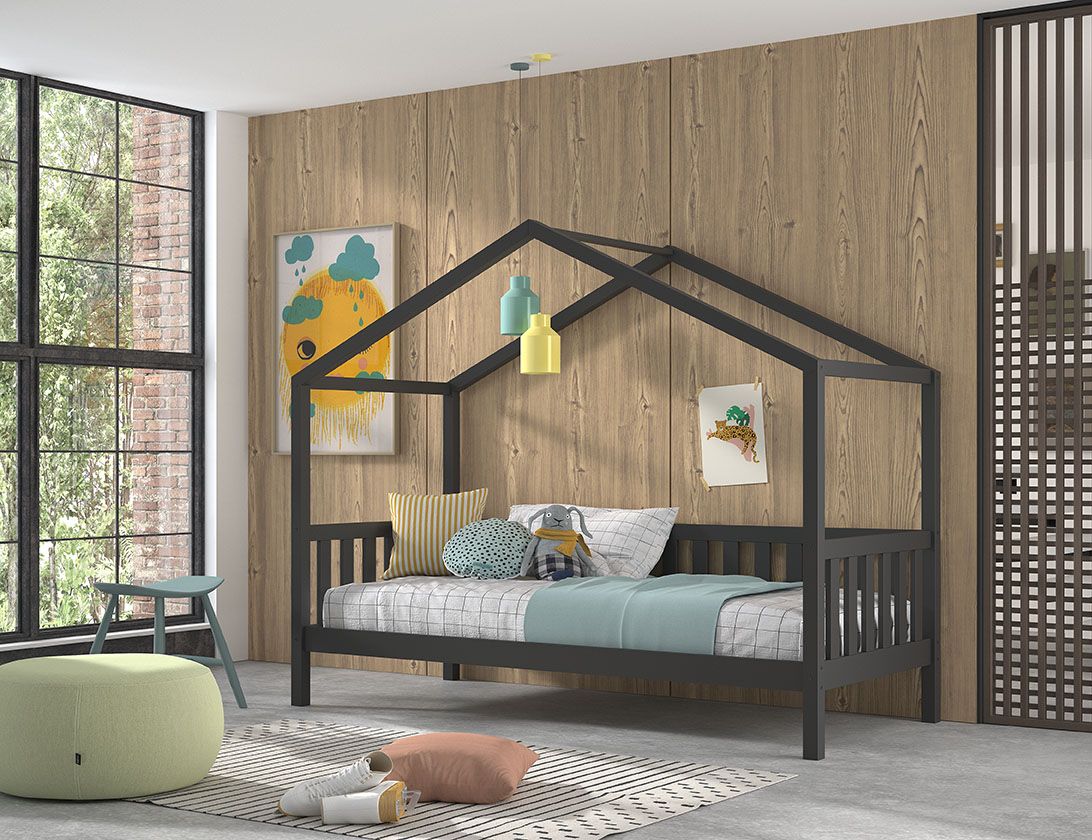 Vipack - Huisbed DALLAS - Met hekje - Antraciet - 90x200 cm