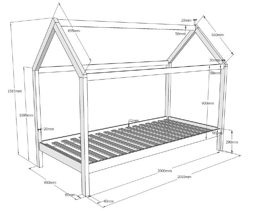 Vipack - Huisbed DALLAS - Laag - Naturel - 90x200 cm
