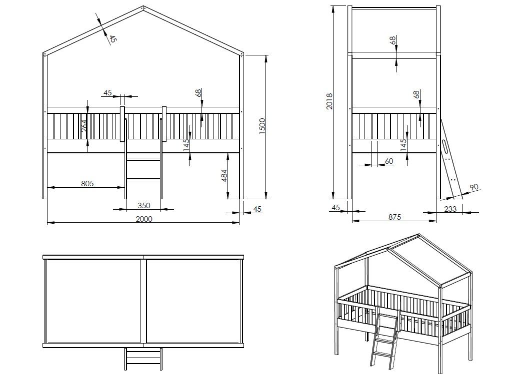 Vipack - Verhoogd huisbed DALLAS - Wit - 90x200 cm