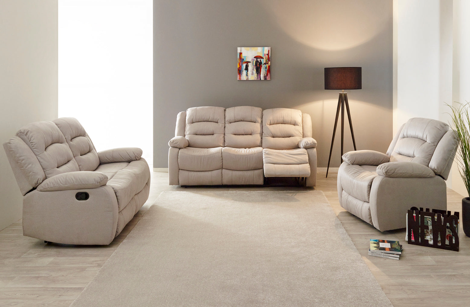 GBO - Canapé relax 3+1+1 places Derval - Tissu Baugy ou tissu Dark grey