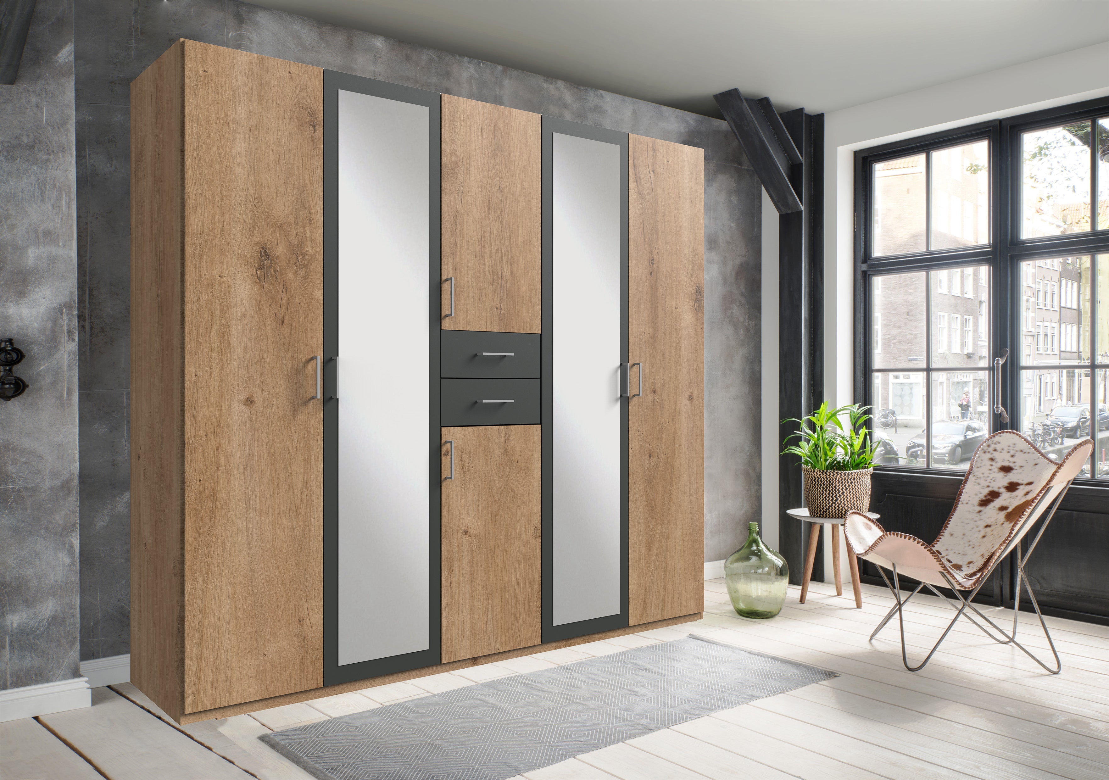 Wimex - Kleerkast Diver - 454547 - Planken Eik/Grafiet - 225x208x58cm
