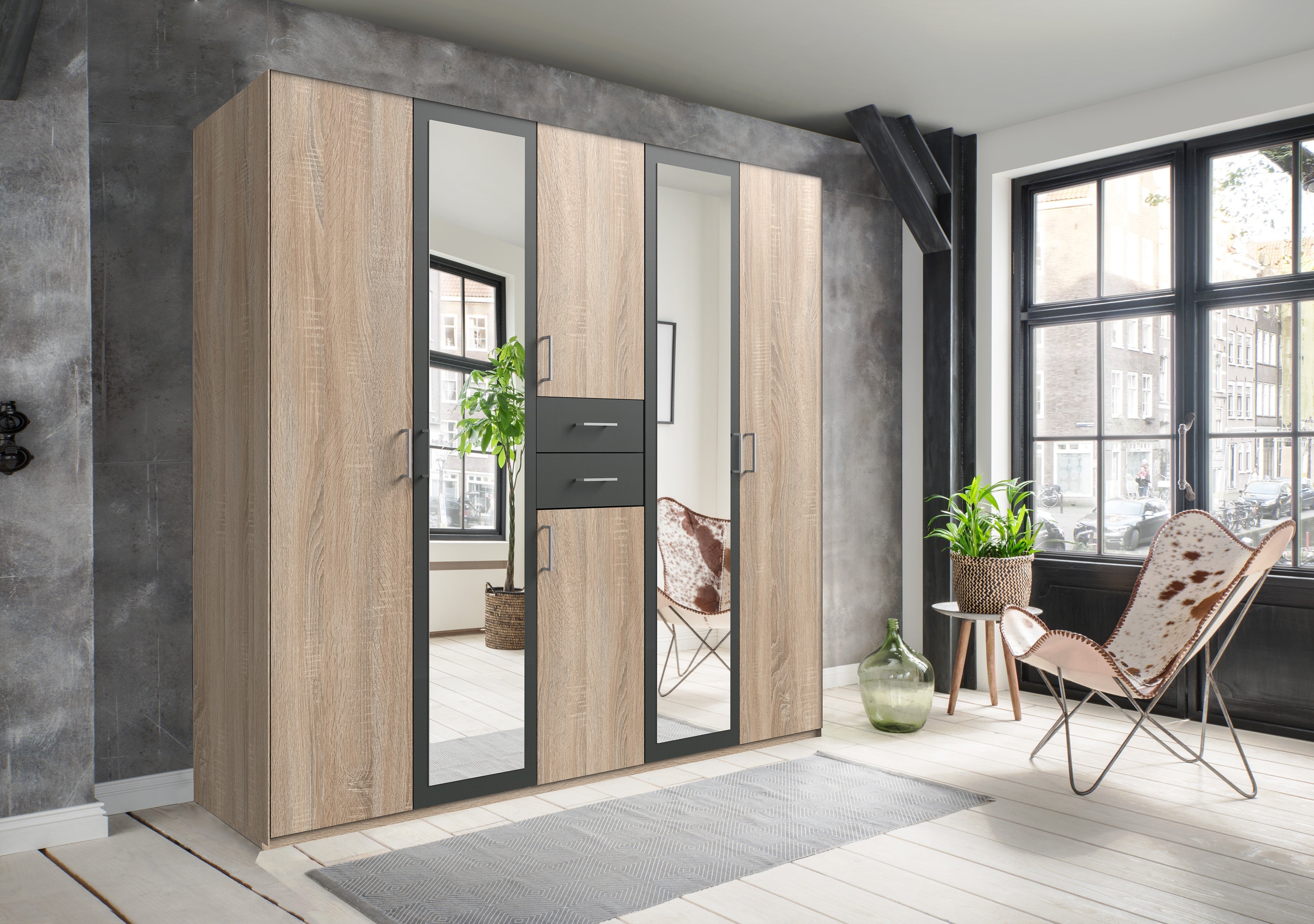 Wimex - Kleerkast Diver - 464547 - Ruwe Eik/Grafiet - 225x208x58cm
