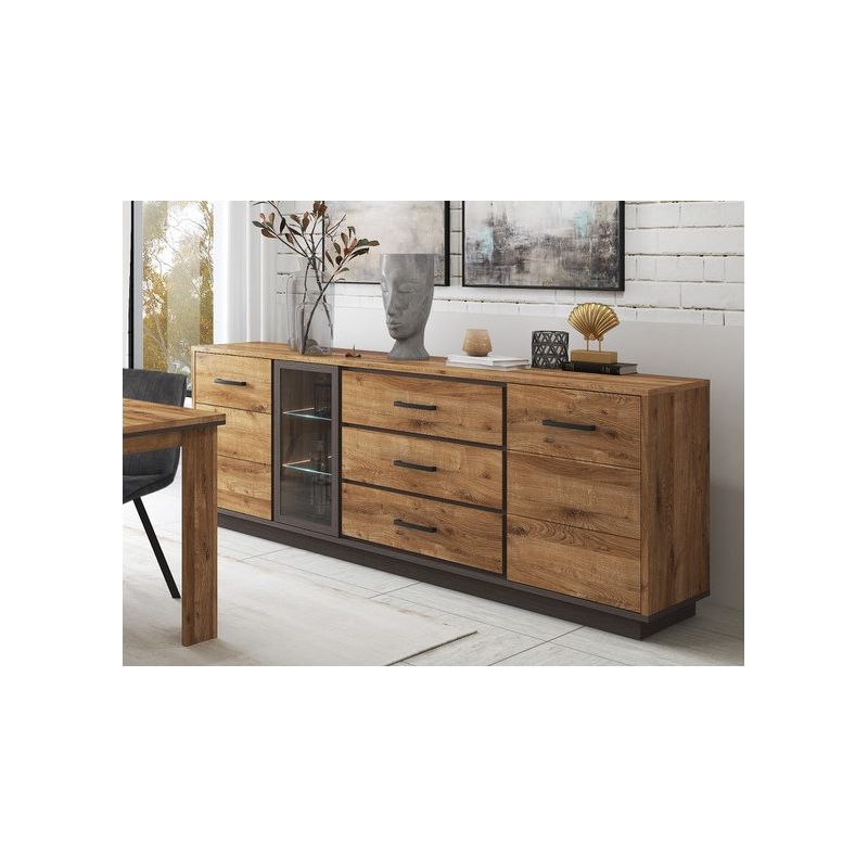 JAD - Dressoir Pascal - Donkere Eik/Zwart - 220x88x50cm