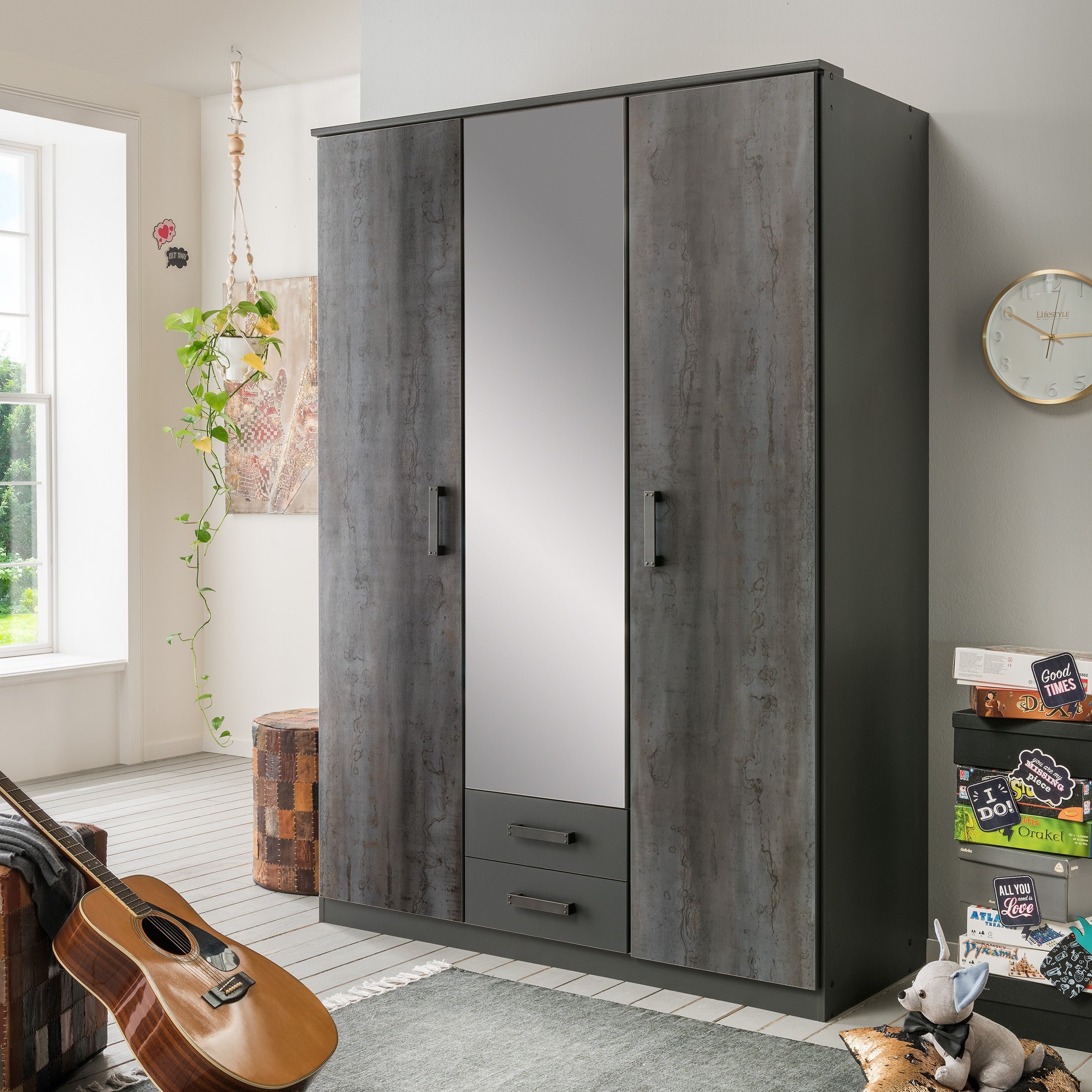 Wimex - Kleerkast Duisburg - T27484 - Grafiet/Staal - 135x199x58cm