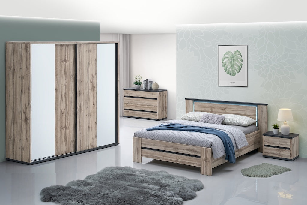 TYC - Slaapkamer Oslander - 4-delige set met kast 220cm - Canada oak