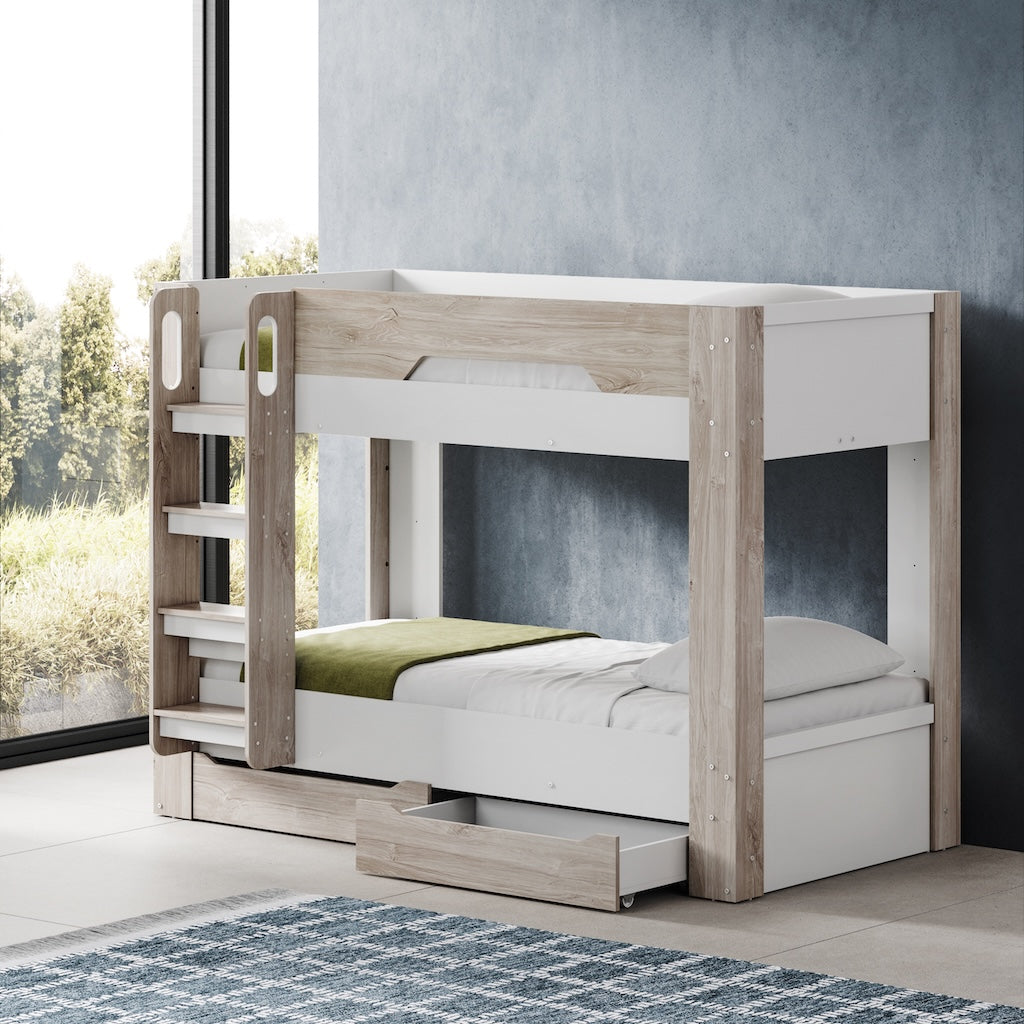 TYC - Stapelbed Oziel - Ivory Oak + White - 114,7x150x208,8cm