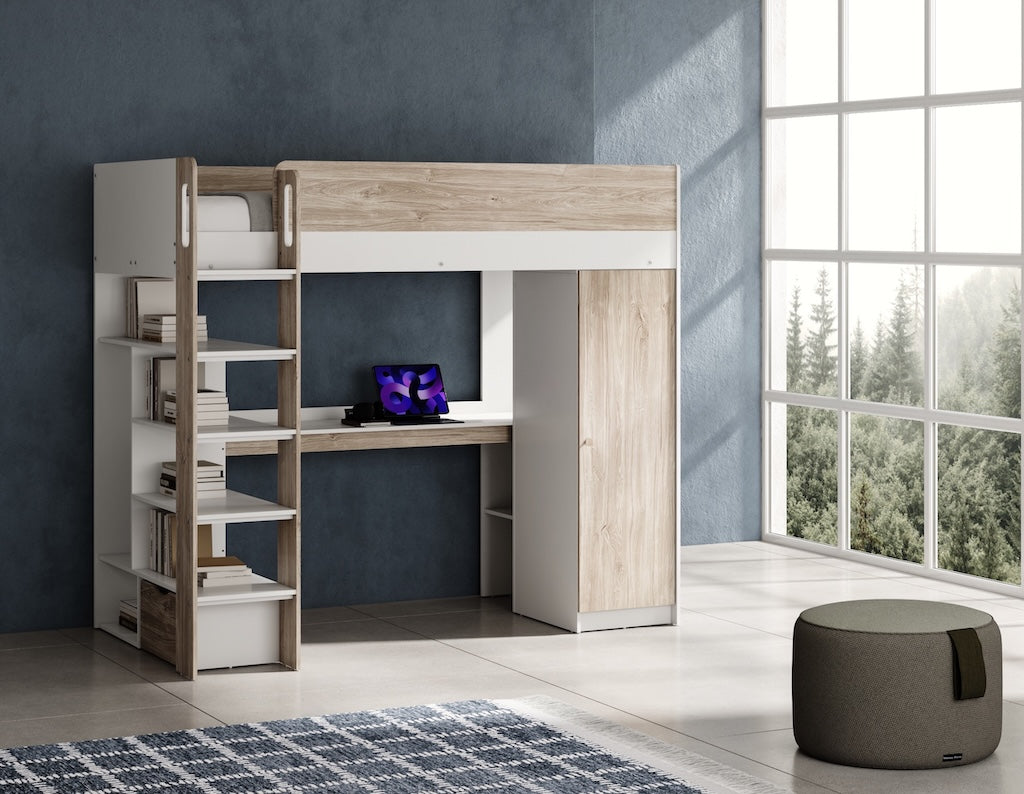 TYC - Hoogslaper met Bureau Oziel - Ivory Oak + White - 115x179x205cm