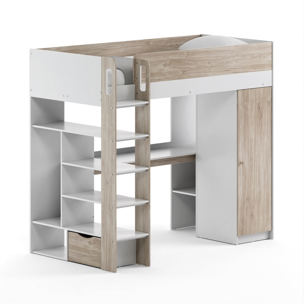 TYC - Hoogslaper met Bureau Oziel - Ivory Oak + White - 115x179x205cm