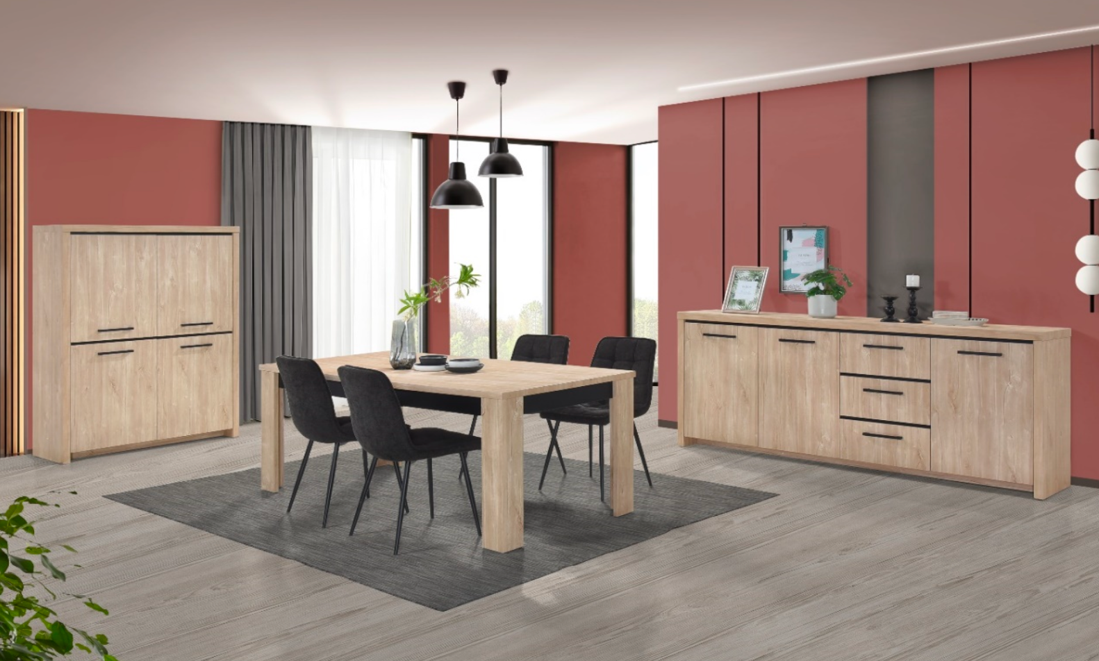 Salle à manger Dijon - Ensemble 3 pièces - Chêne/Noir