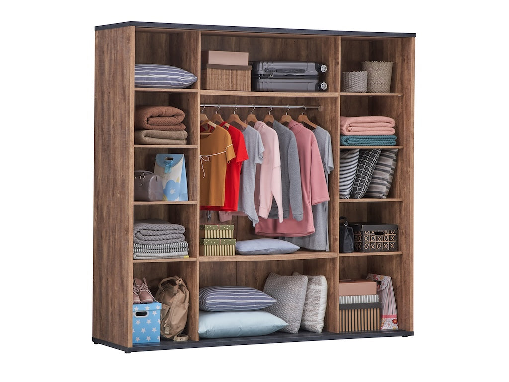 TYC - Slaapkamer Osric - 4-delige set met kast 220cm - Industrial oak - black line