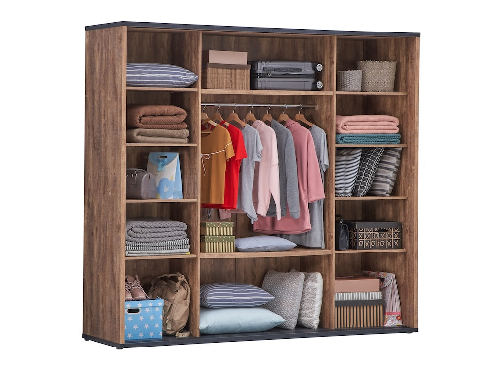 TYC - Slaapkamer Osric - 4-delige set met kast 240cm - Industrial oak - black line