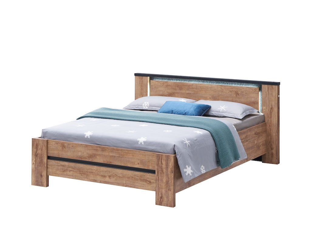 TYC - Bed 180x200 + incli. Led 2x 30cm + 140cm Osric - Industrial Oak + Black Line - 213x92x209,5cm