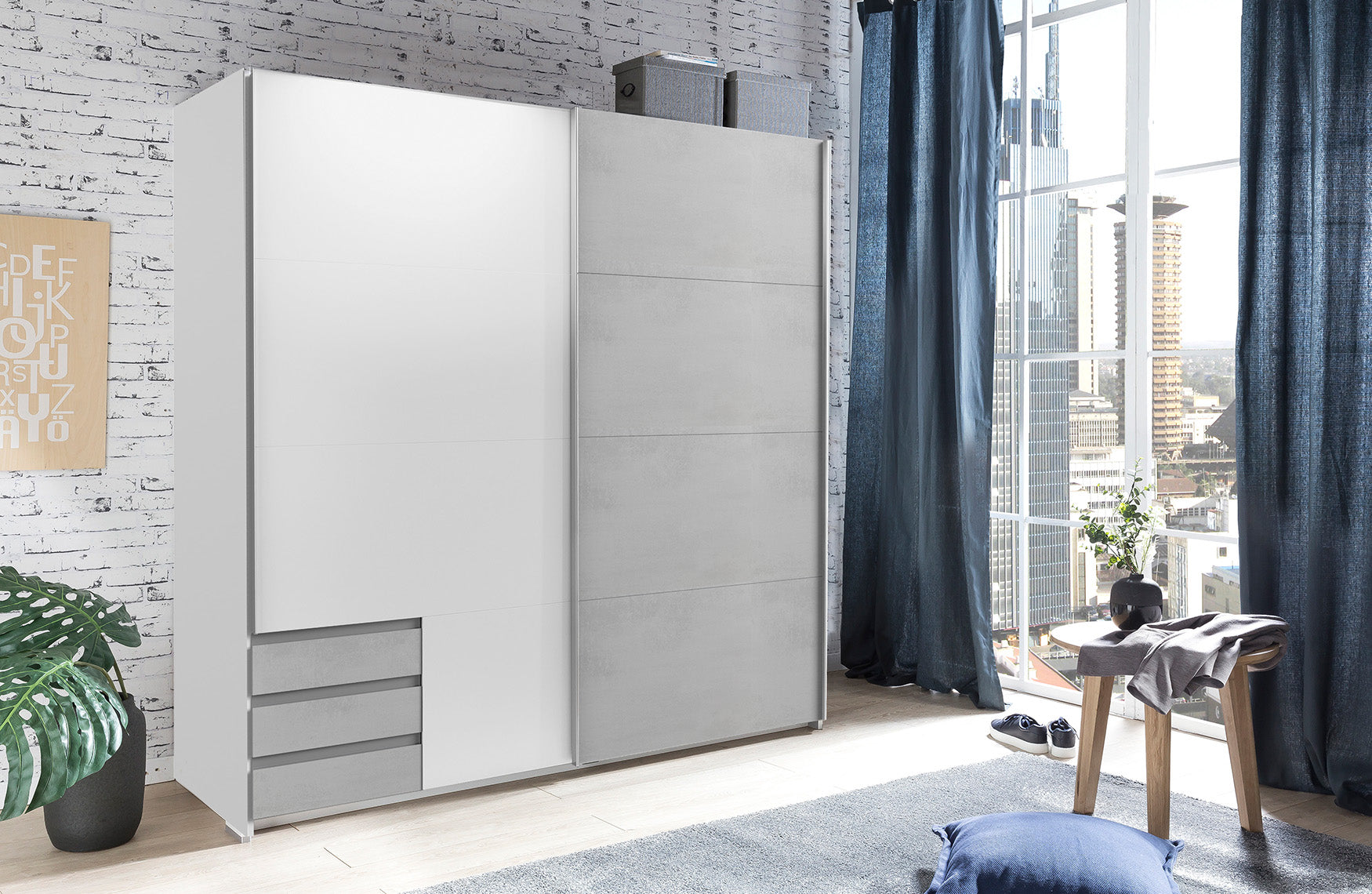 Wimex - Kleerkast Emden - X42775 - Wit/Beton - 179x198x65cm