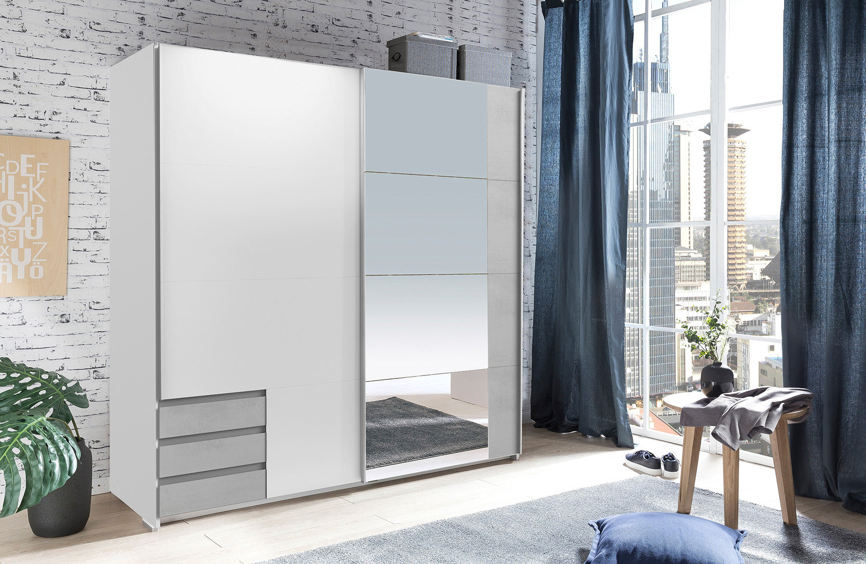 Wimex - Kleerkast Emden - X42776 - Wit/Beton - 179x198x65cm