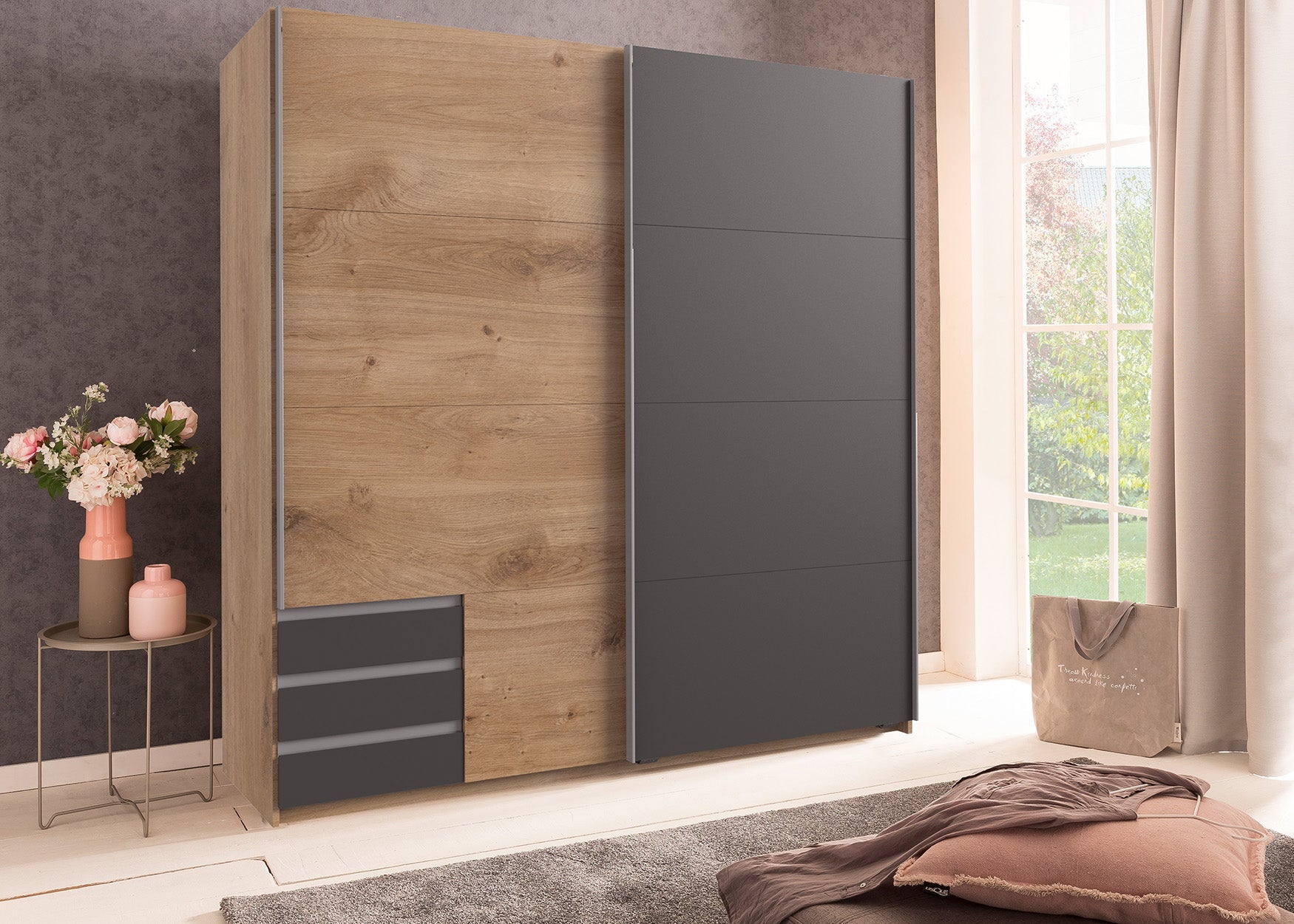 Wimex - Kleerkast Emden - X45775 - Planken Eik/Grafiet - 179x198x65cm