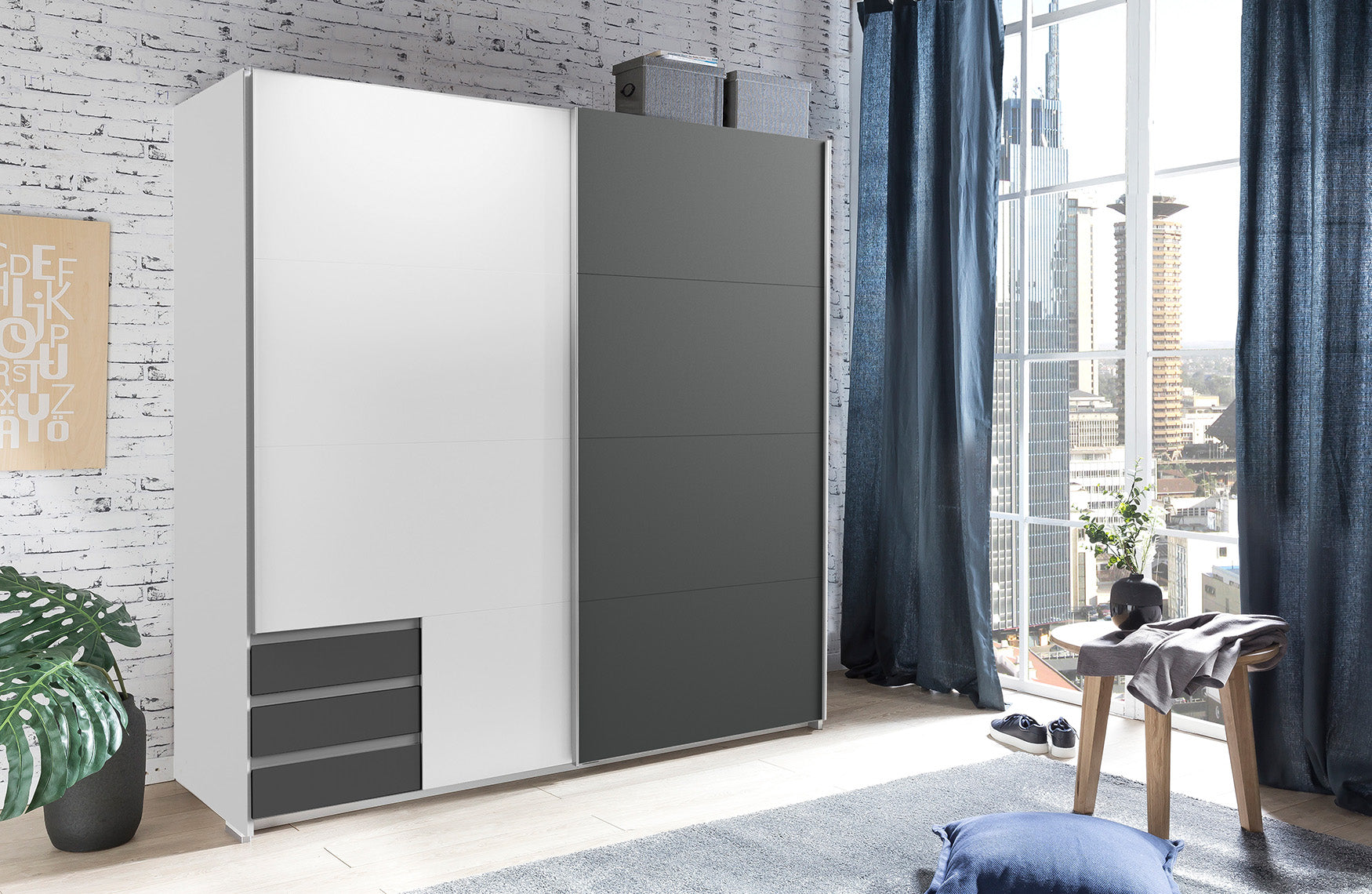 Wimex - Kleerkast Emden - X57775 - Wit/Grafiet - 179x198x65cm