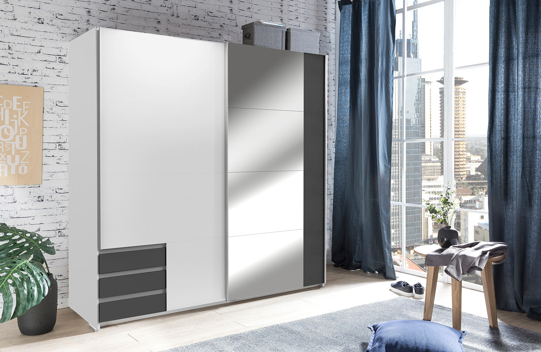 Wimex - Kleerkast Emden - X57776 - Wit/Grafiet - 179x198x65cm