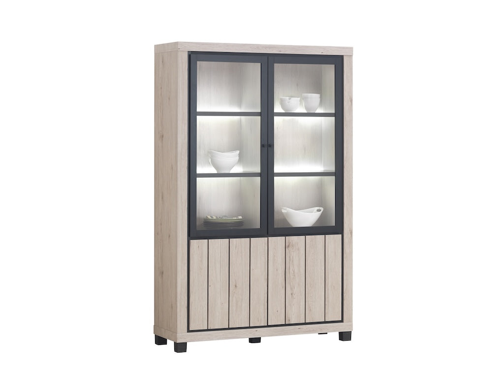TYC - Glaskast 2D + LED455 INCL Othello - Natural Oak - 132,5x205x45cm