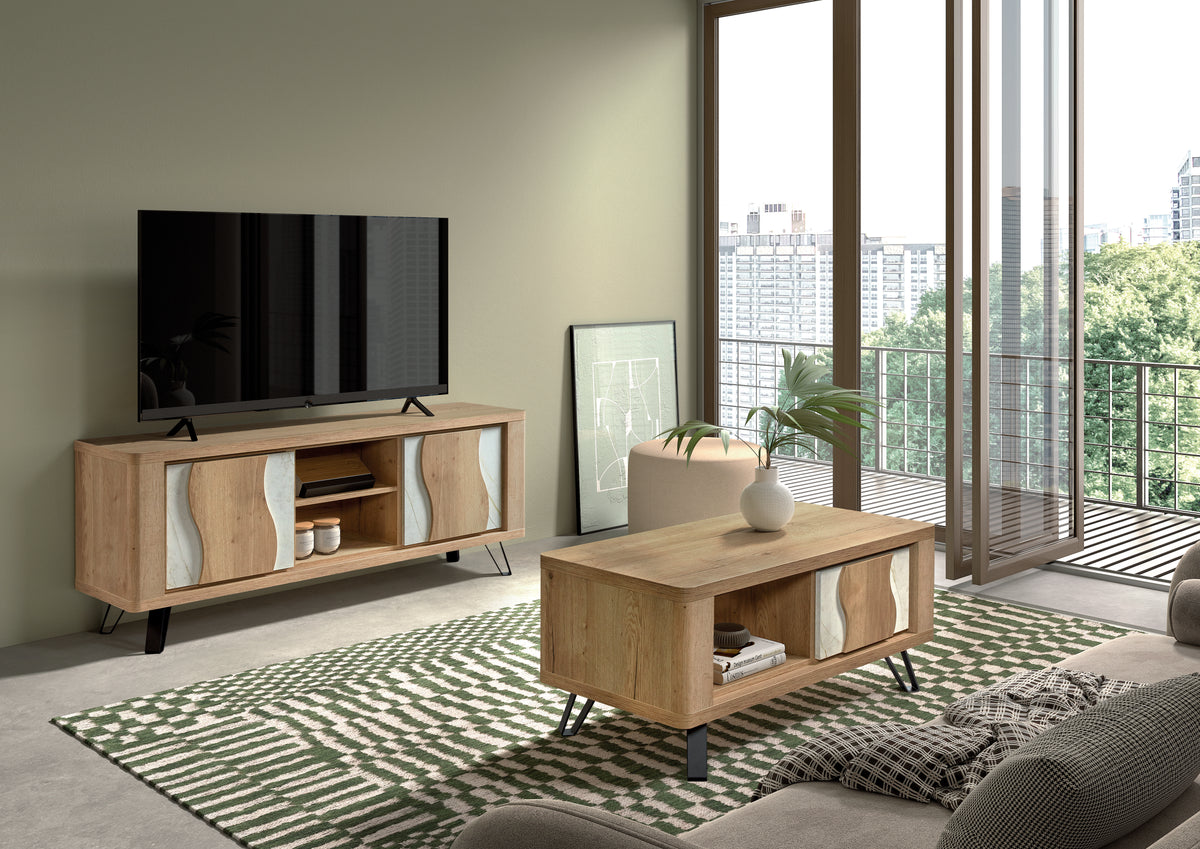 GBO - Meuble TV Vincenzo S/P - Chêne Halifax + Cremona - 170x62/70x43 cm